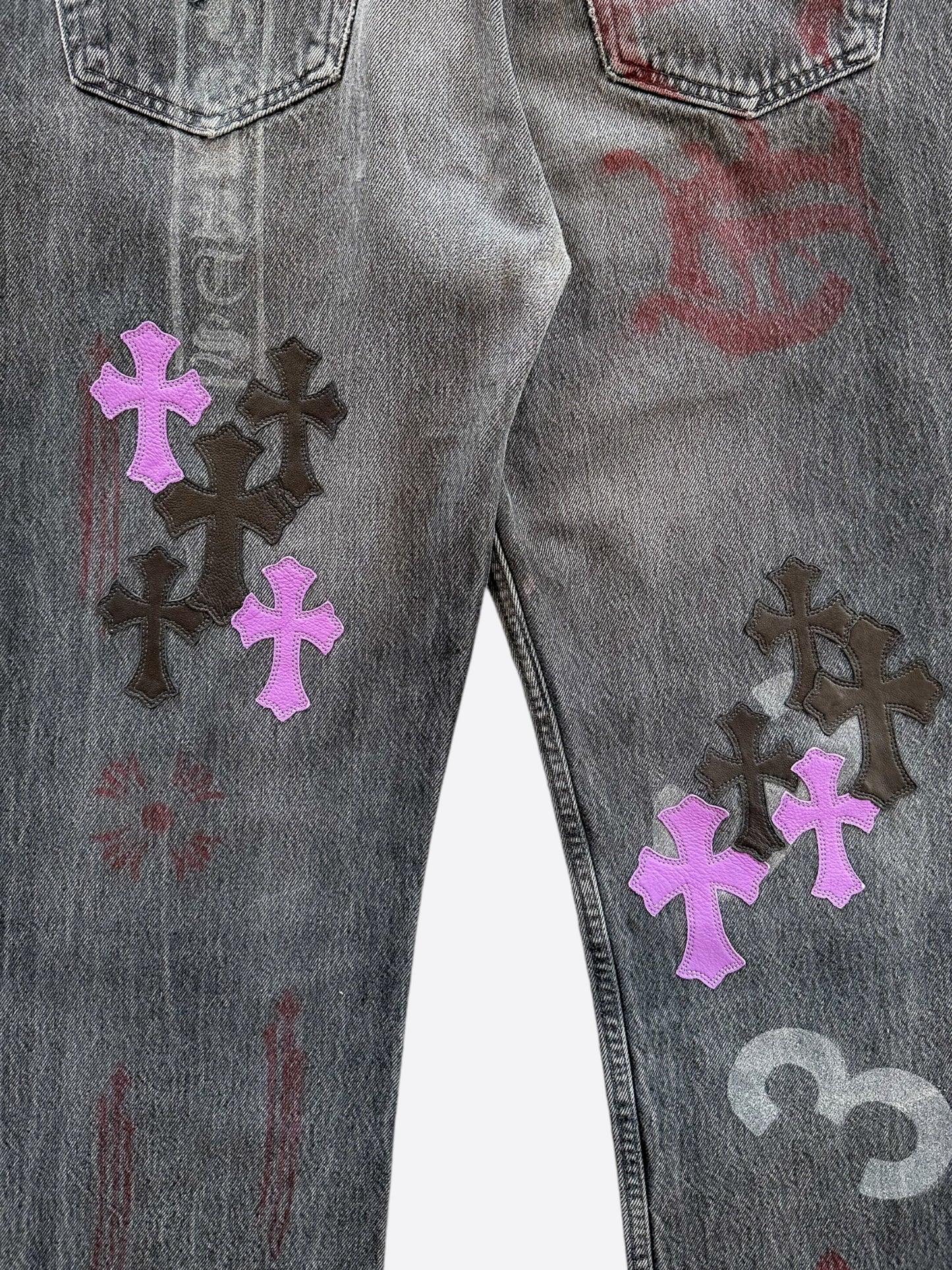 Chrome Hearts Levis Grey & Purple Cross Patch Paris Exclusive Stencil Jeans