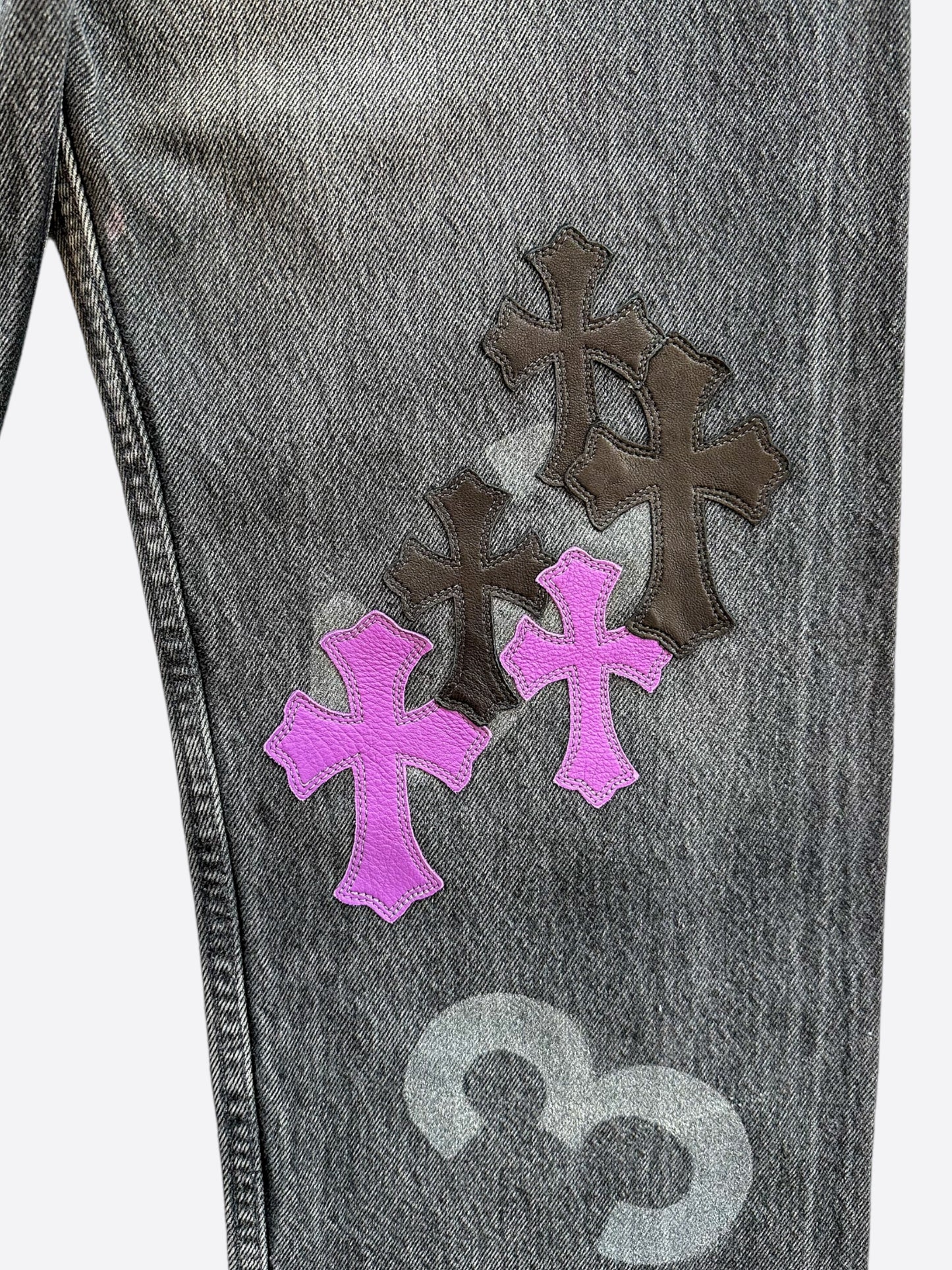 Chrome Hearts Levis Grey & Purple Cross Patch Paris Exclusive Stencil Jeans