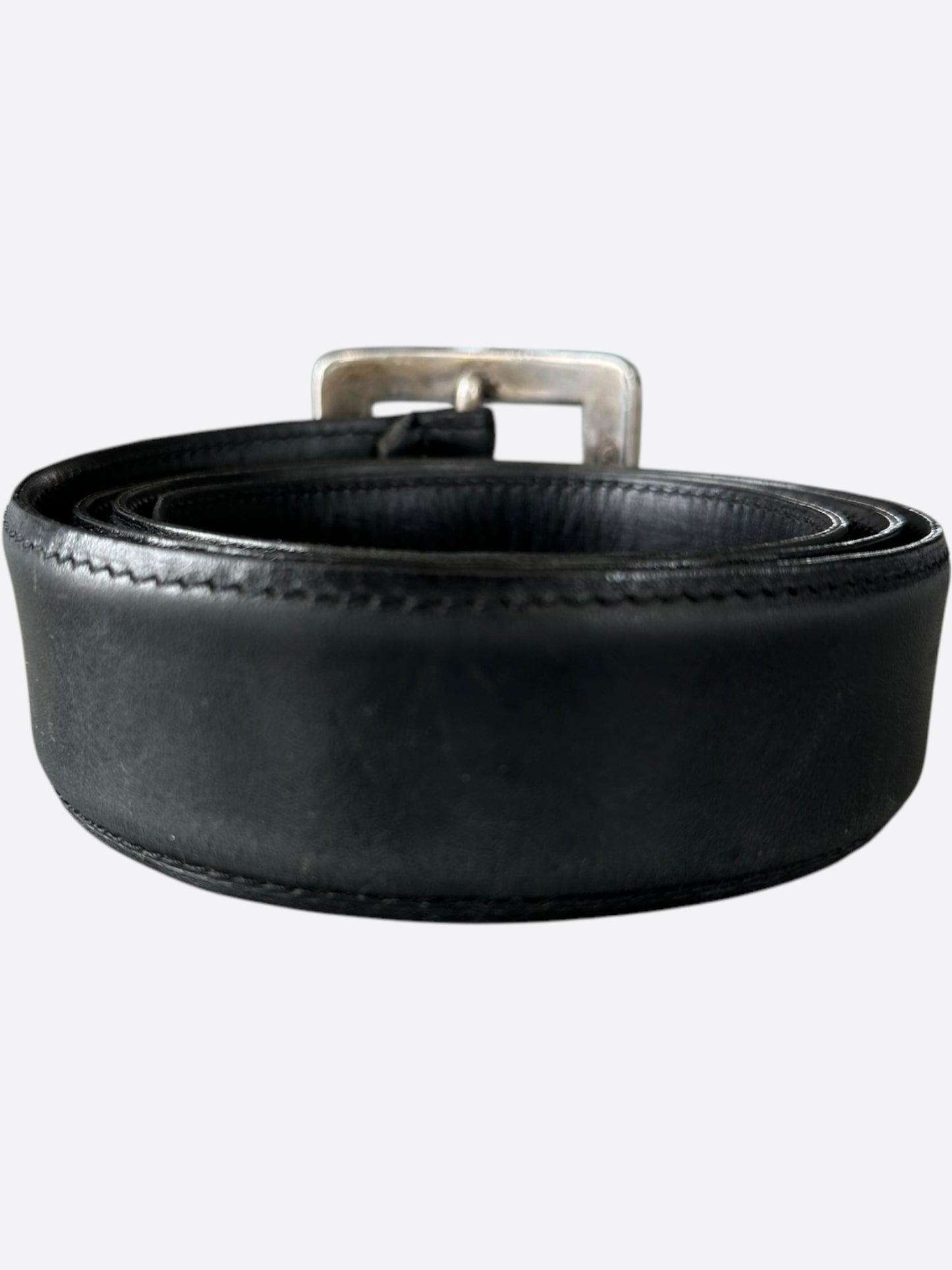 Chrome Hearts Black & Silver Square Buckle Belt