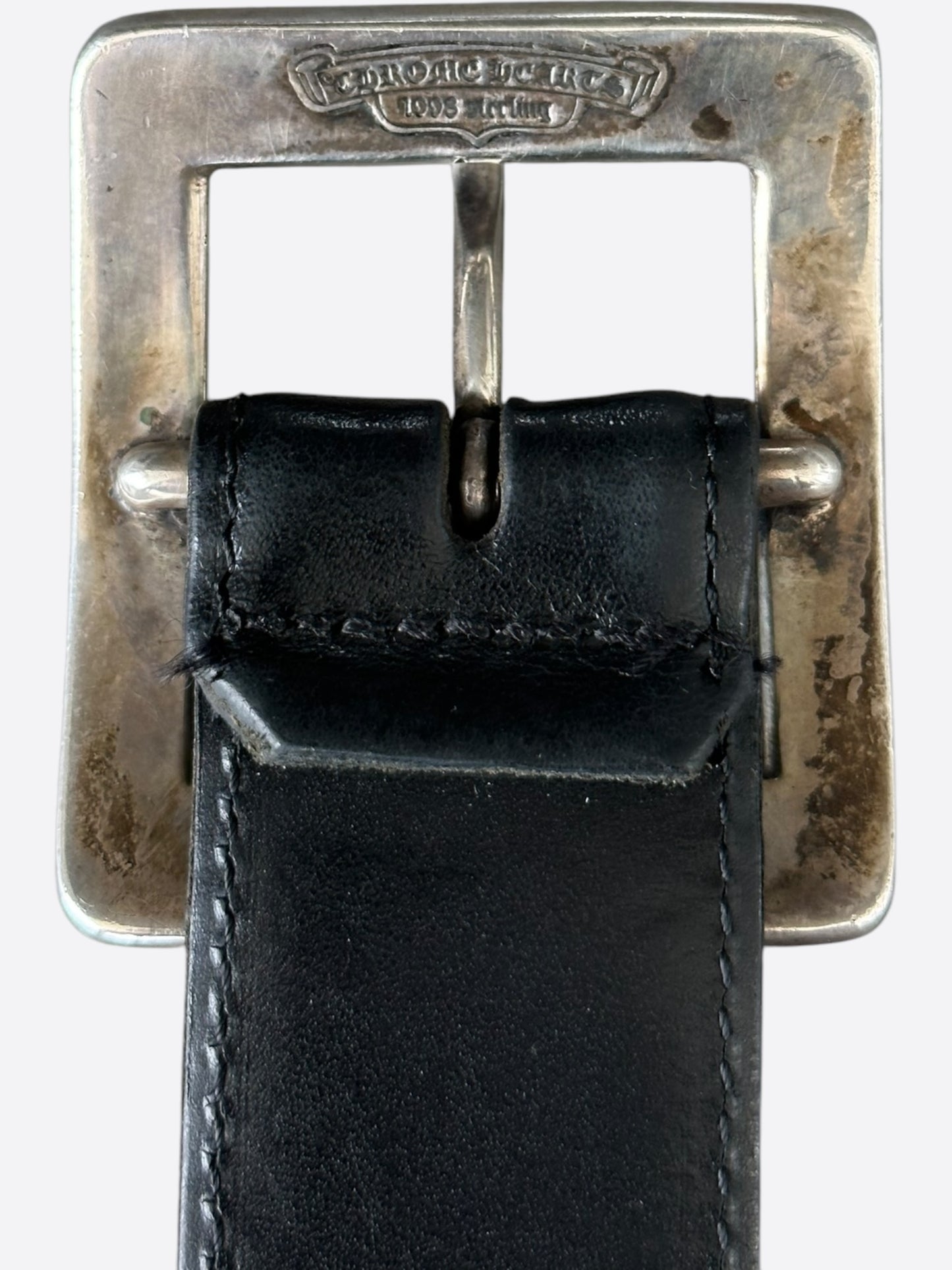 Chrome Hearts Black & Silver Square Buckle Belt
