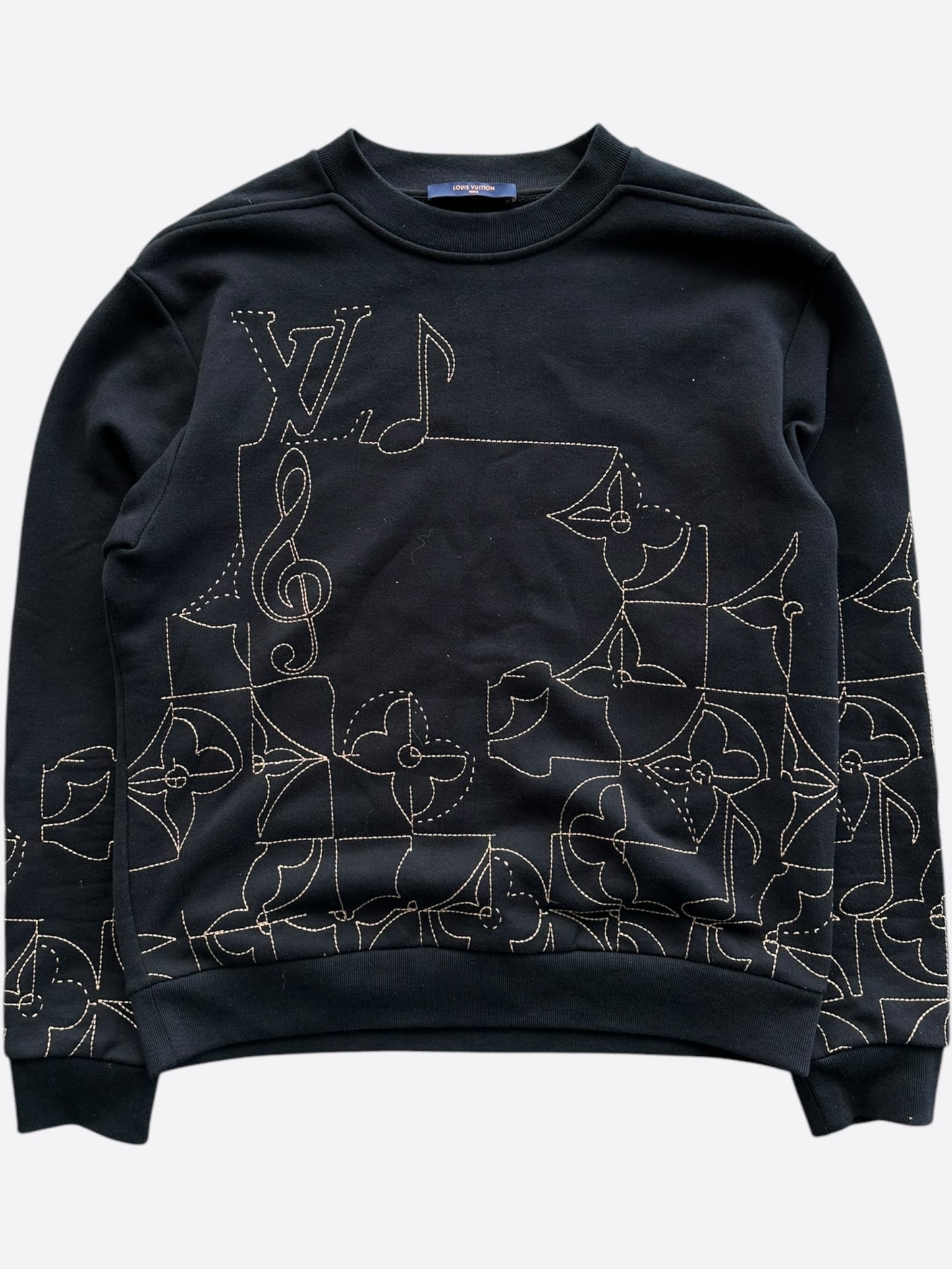 Louis Vuitton Black & Gold Music Line Embroidered Sweater