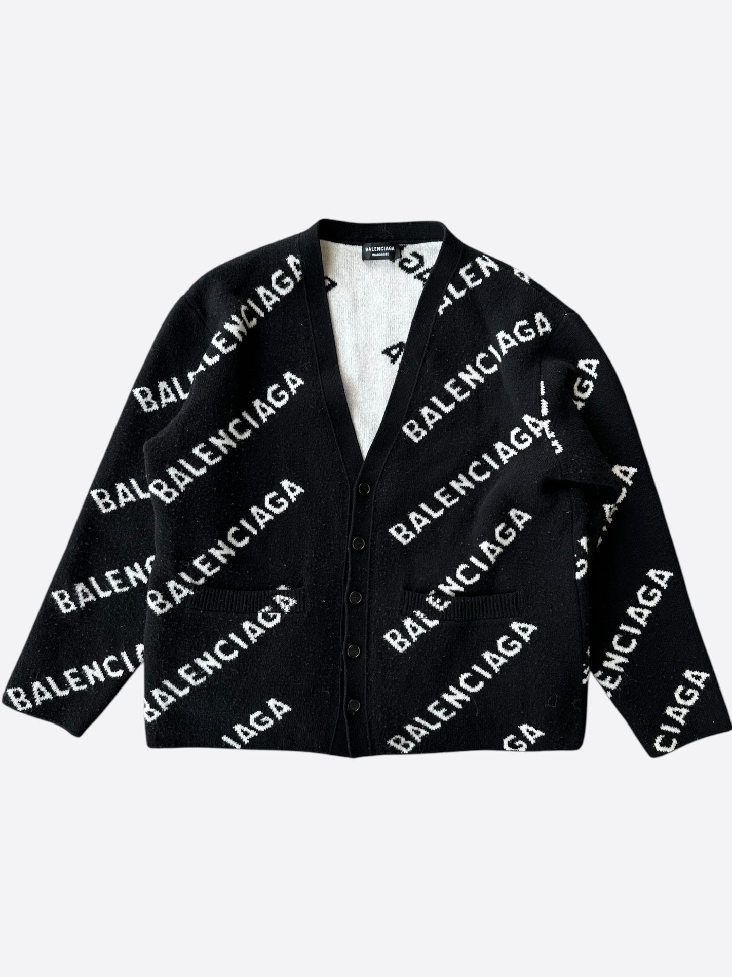 Balenciaga Black & White All Over Logo Cardigan