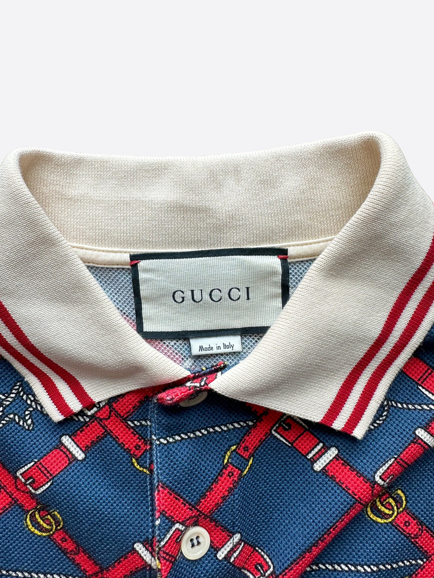 Gucci Navy & Red Belt Print Polo T-Shirt