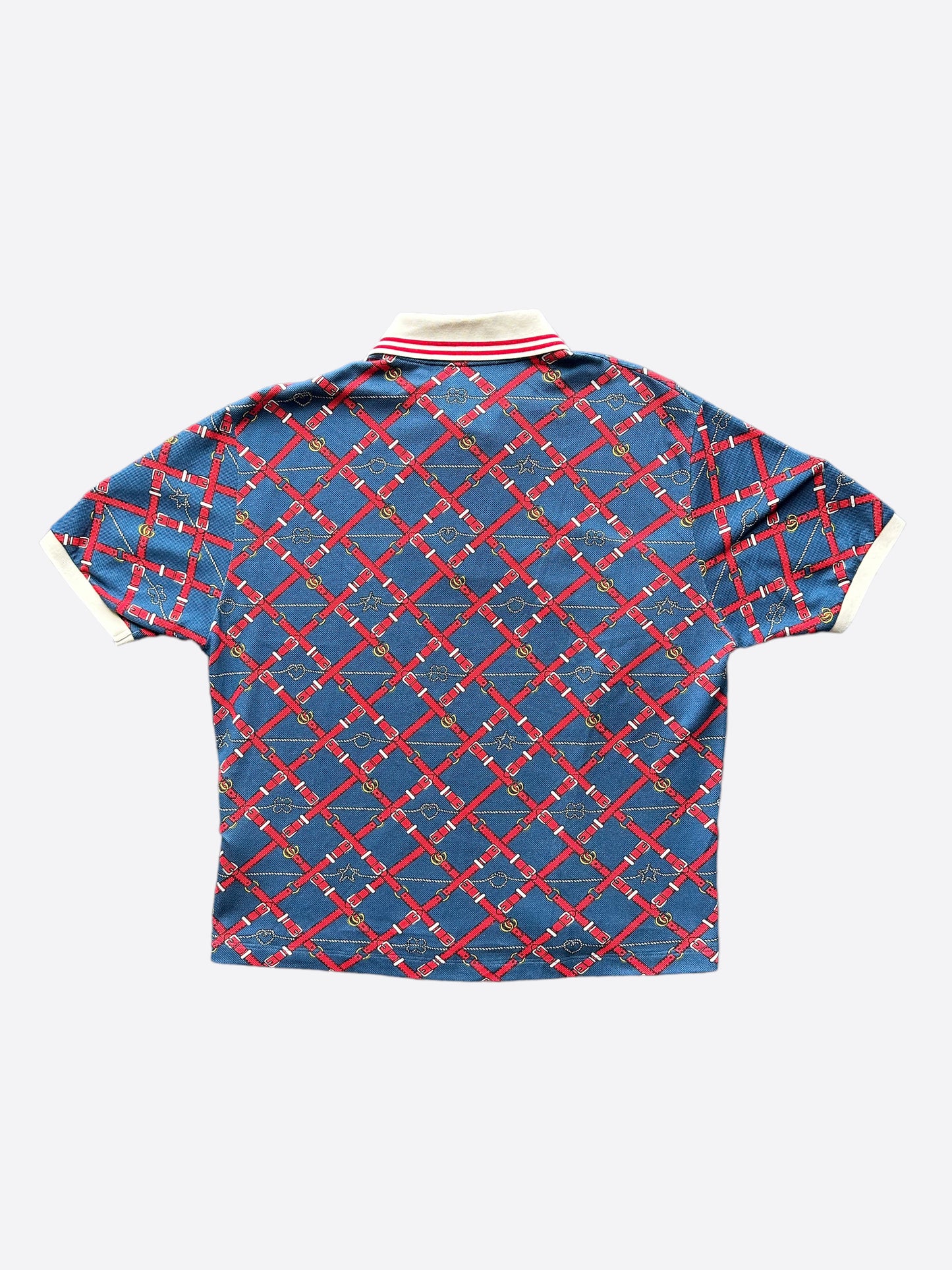Gucci Navy & Red Belt Print Polo T-Shirt