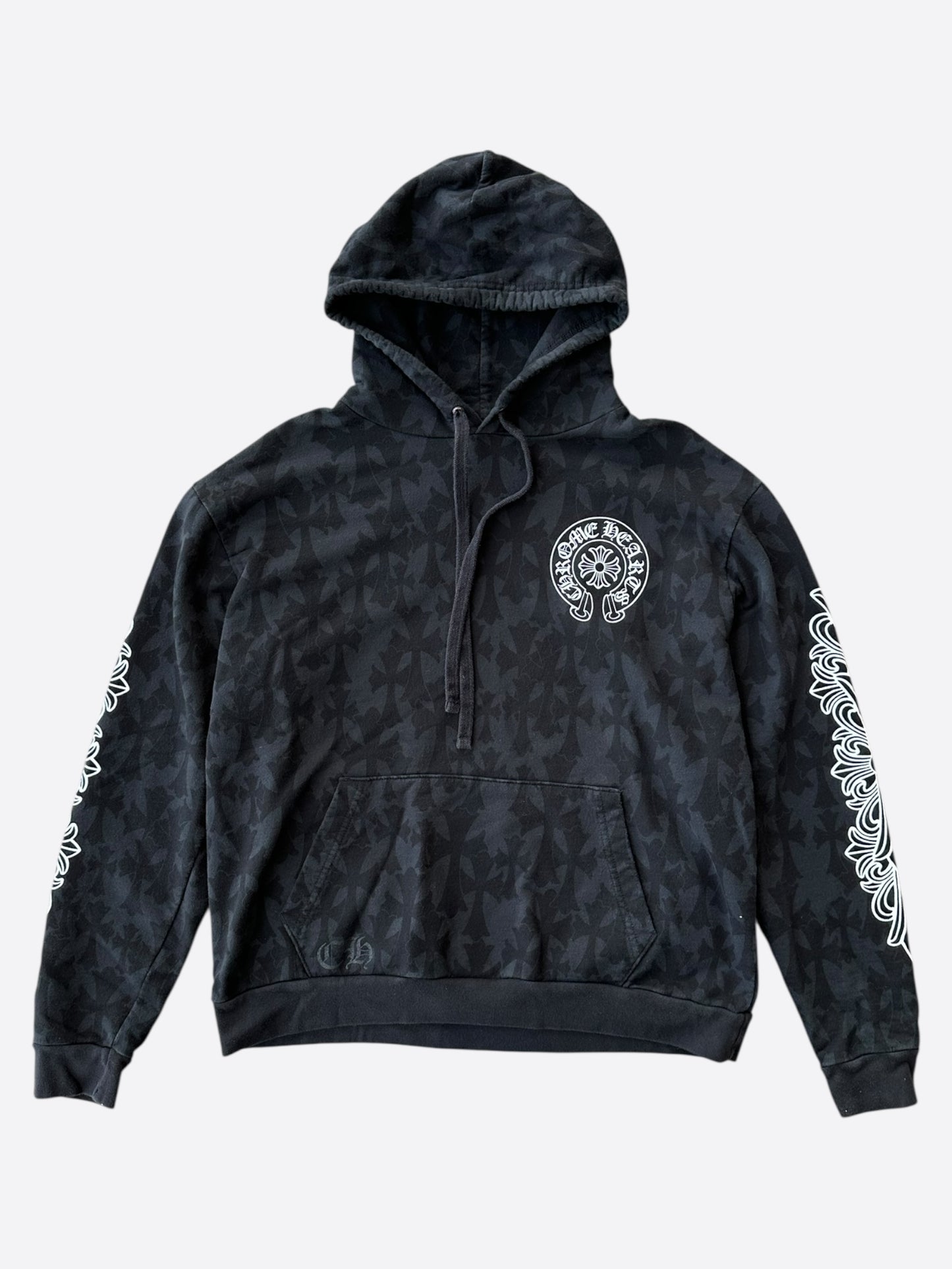 Chrome Hearts Black & White Horseshoe Logo Cross Jacquard Hoodie