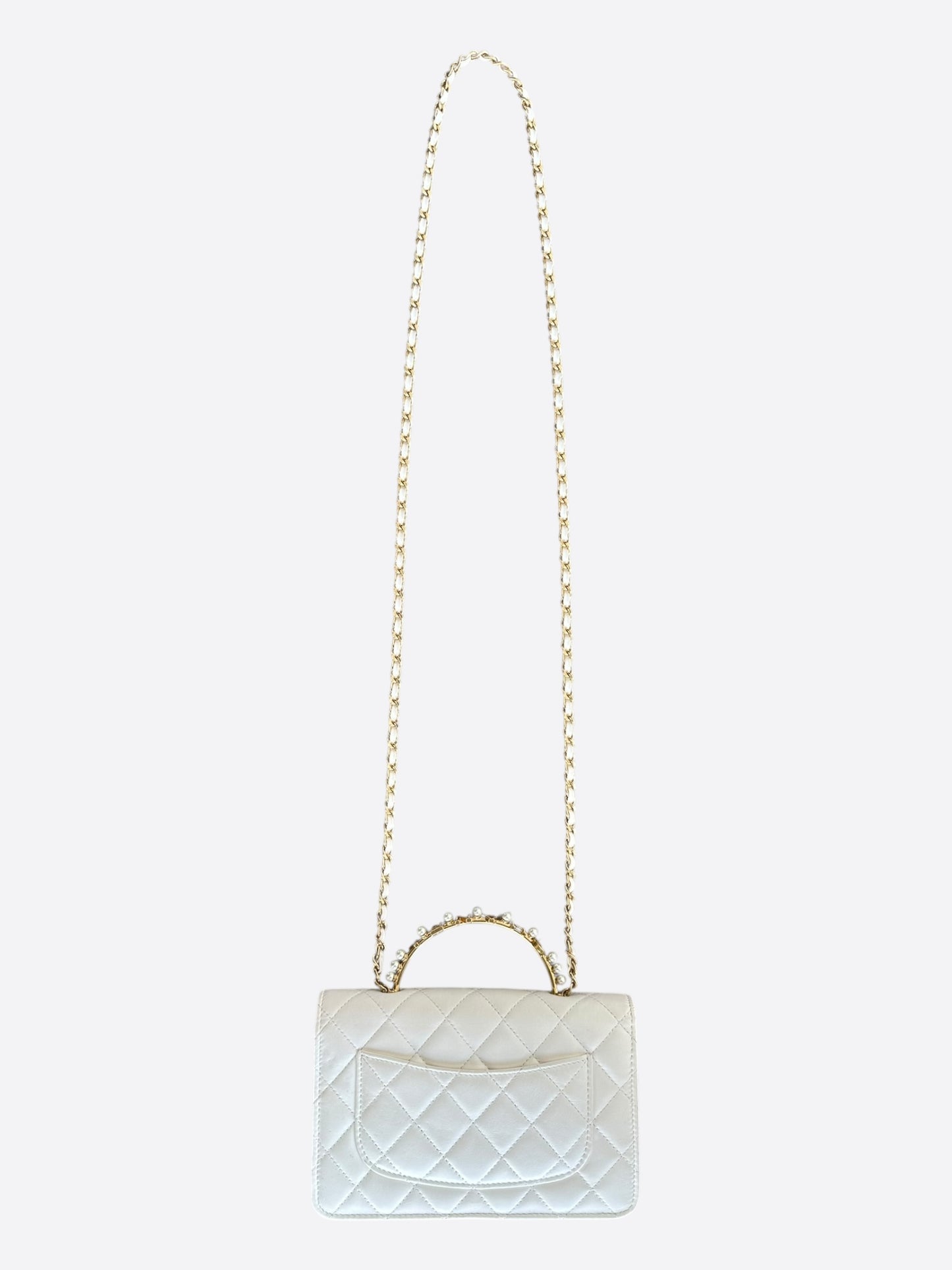 Chanel White Lambskin Quilted Top Handle Wallet On Chain Bag
