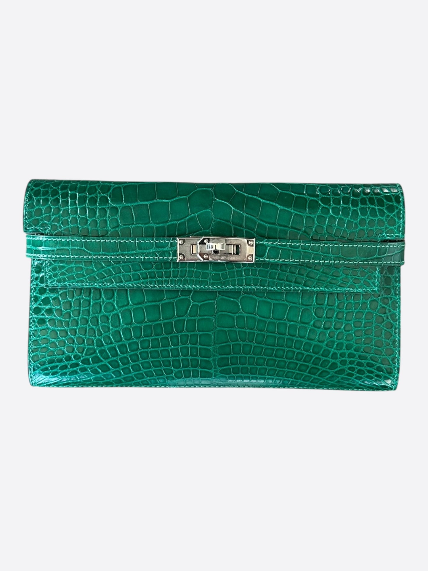 Hermes Green Emerald Crocodile Classic Kelly Wallet