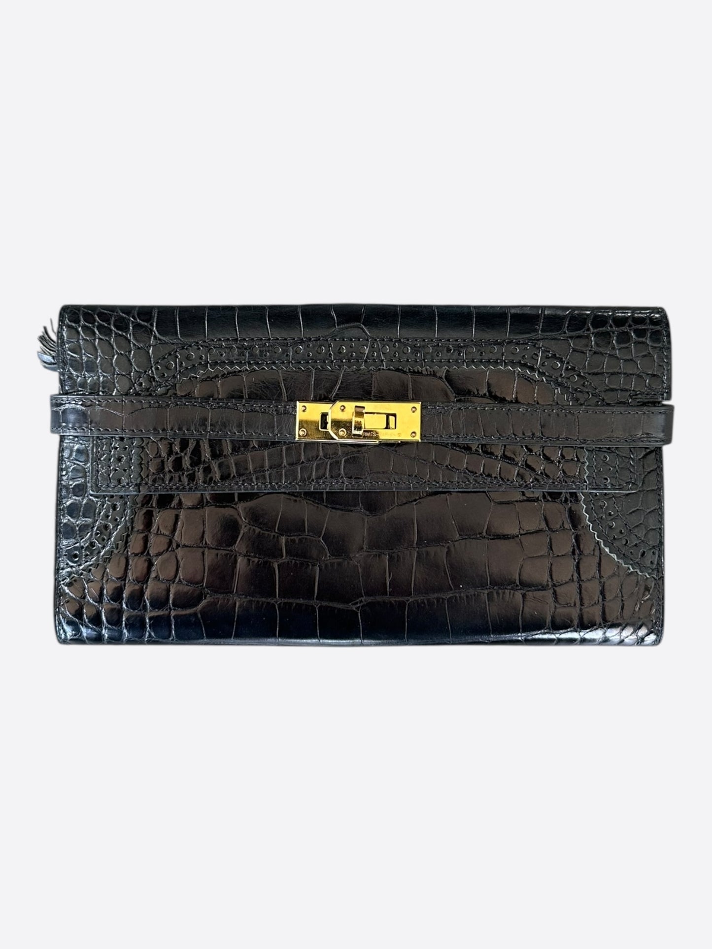 Hermes Black & Blue Crocodile Classic Kelly Wallet