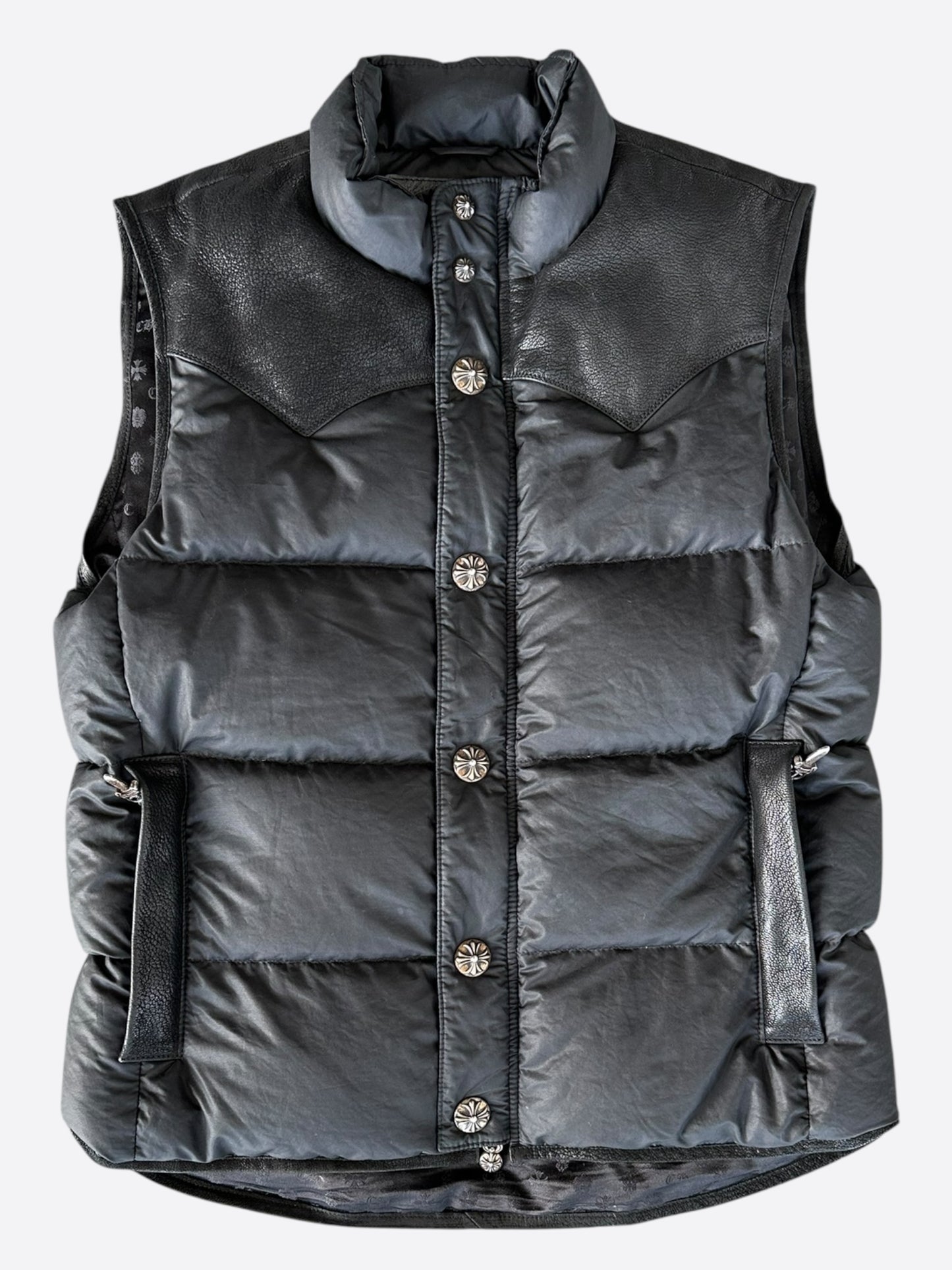 Chrome Hearts Black Leather Fleur Vest