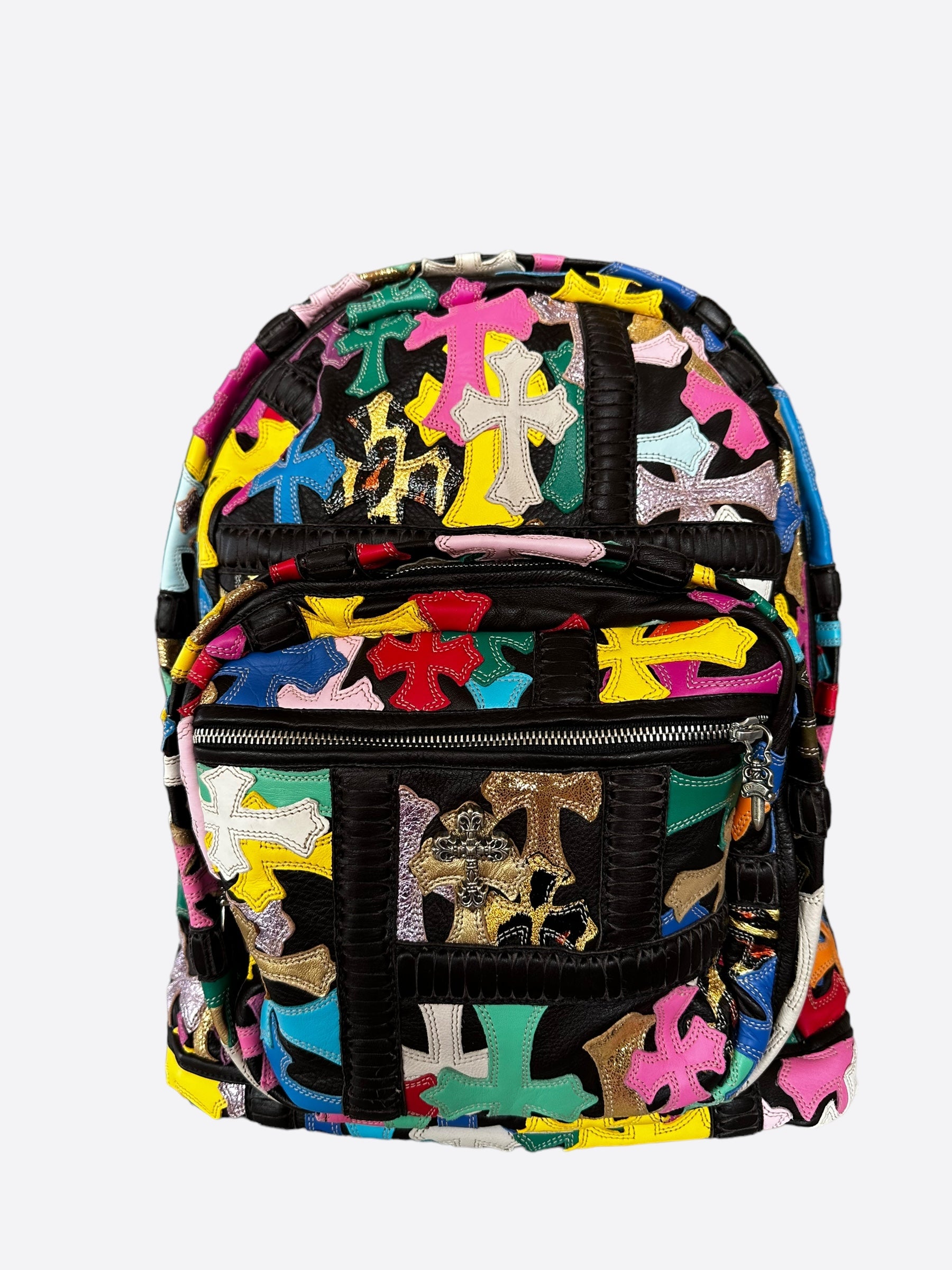 chrome hearts backpack mini Chrome Hearts Black Multicolor Cross Patch Leather Backpack