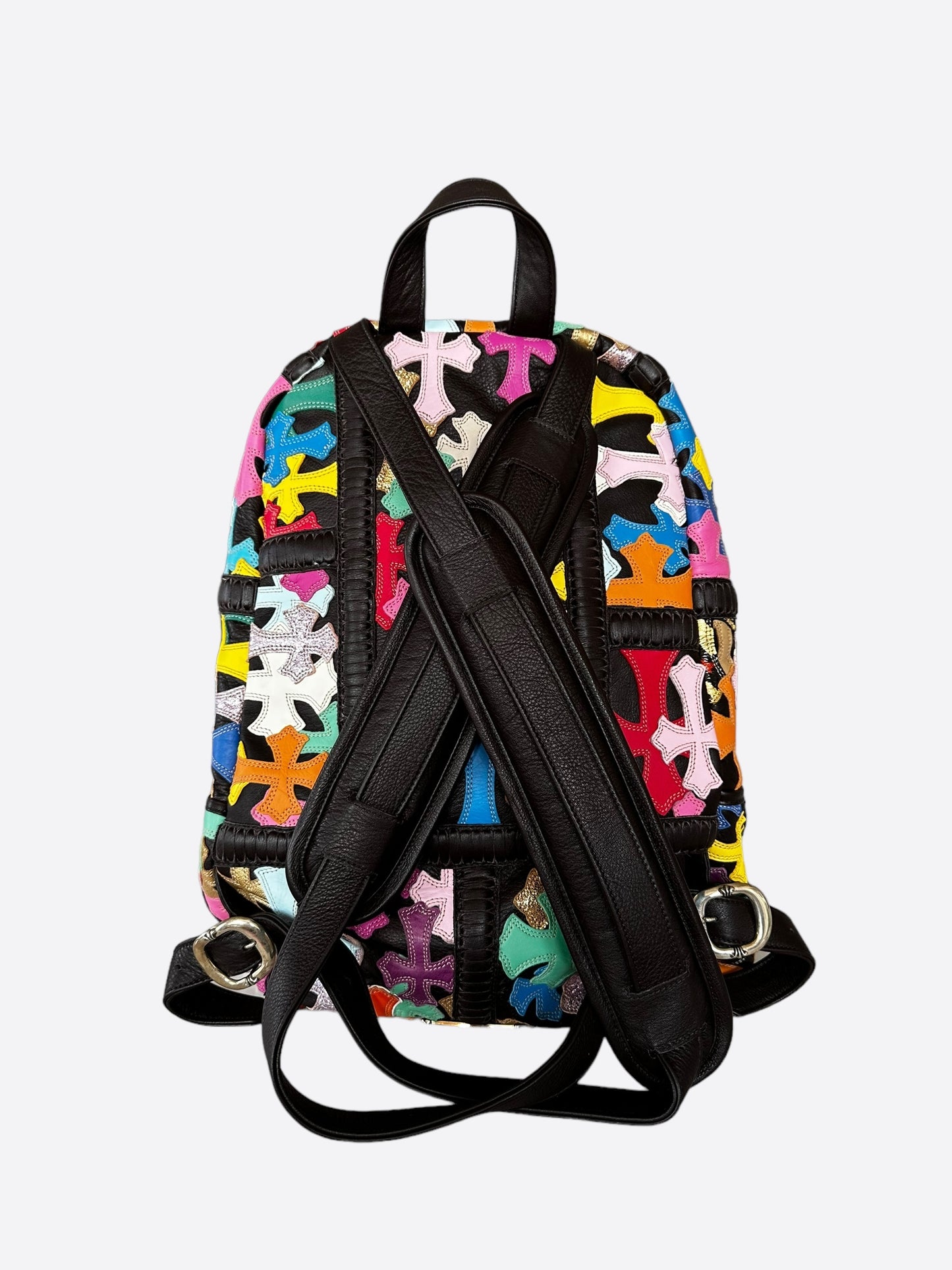 Chrome Hearts Black Multicolor Cross Patch Leather Backpack