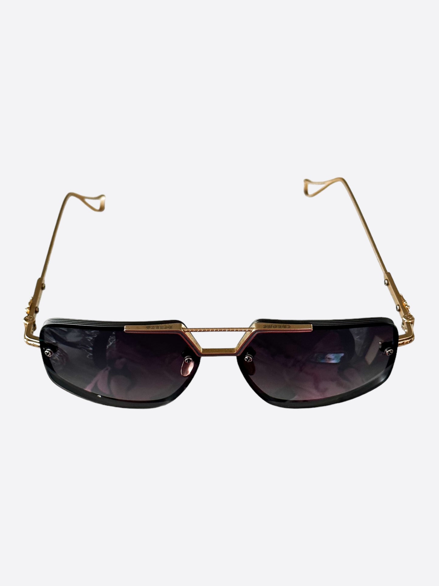 Chrome Hearts Gold Toned Love Rod Aviator Sunglasses