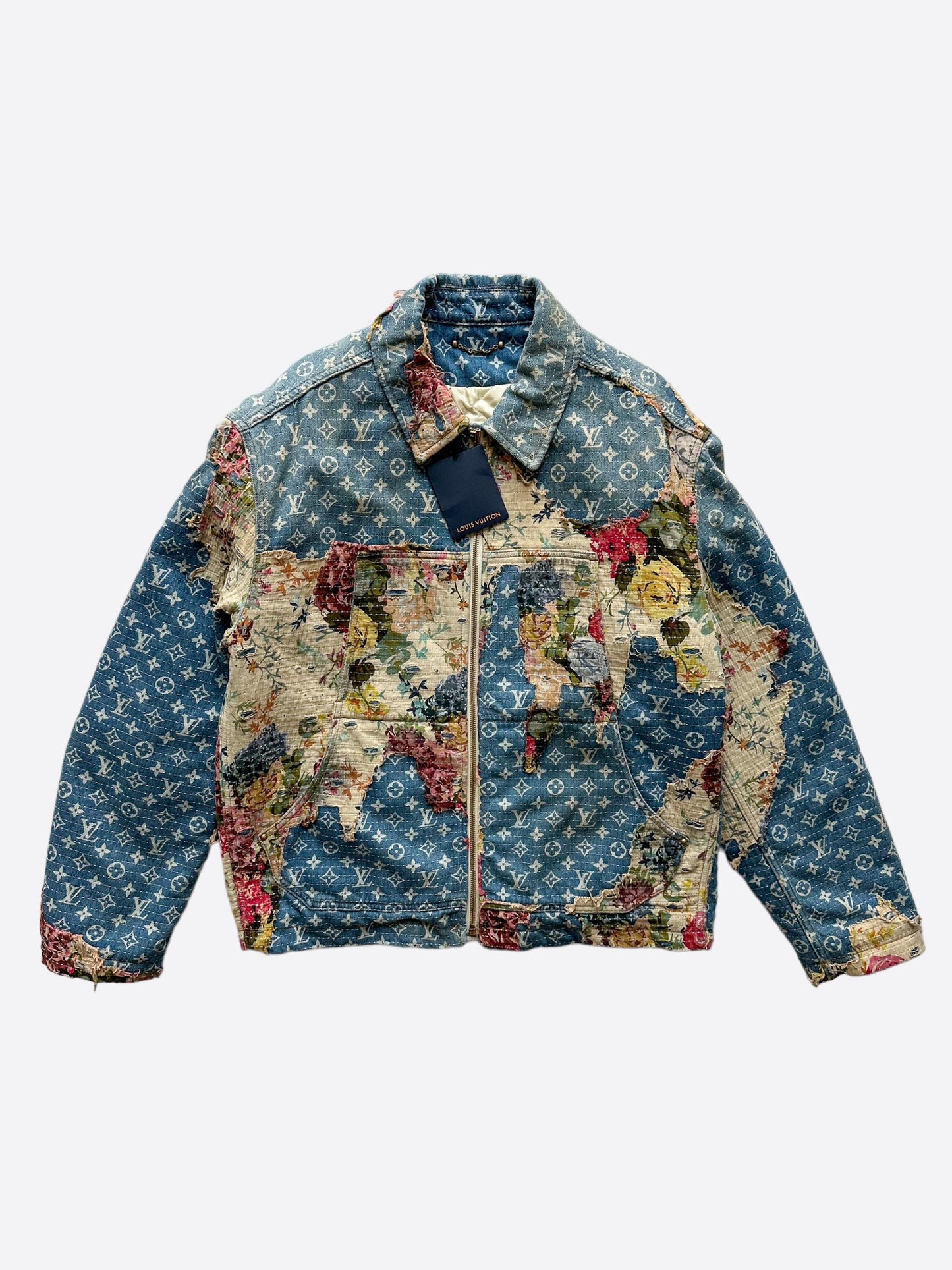 Louis Vuitton Blue Monogram Distressed Floral Workwear Jacket