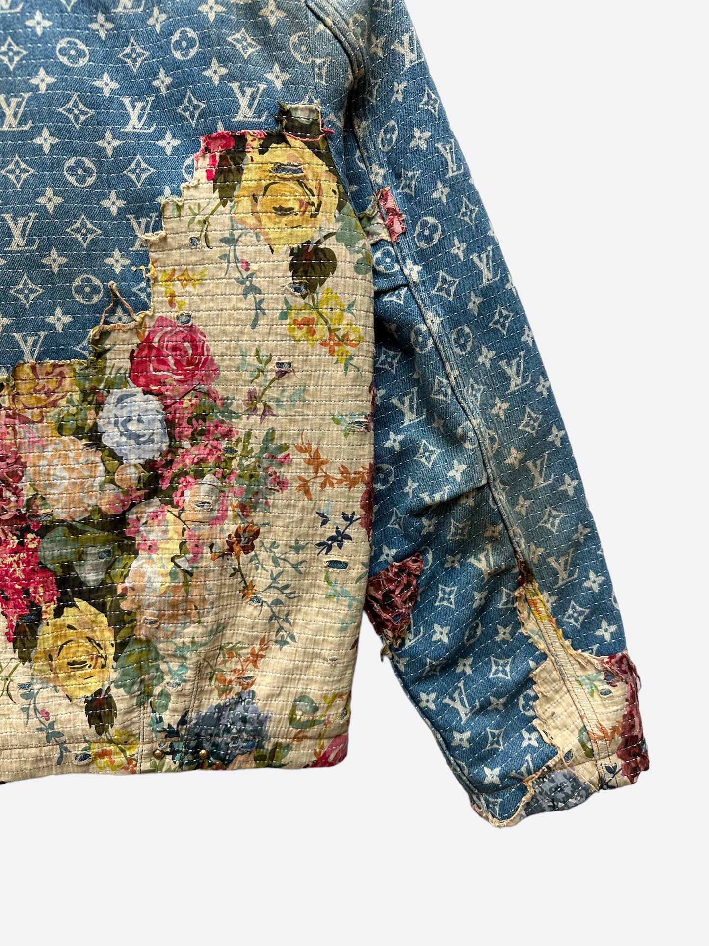 Louis Vuitton Blue Monogram Distressed Floral Workwear Jacket