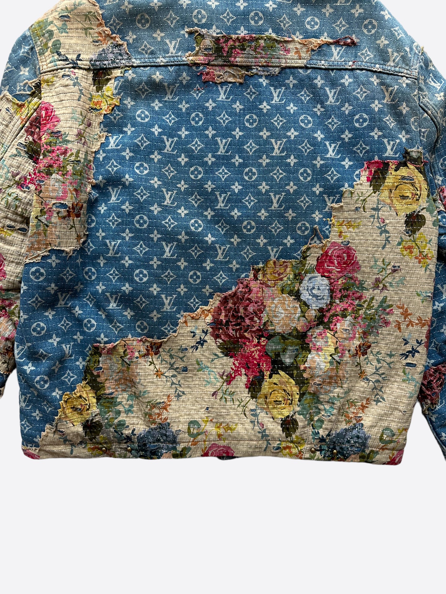 Louis Vuitton Blue Monogram Distressed Floral Workwear Jacket