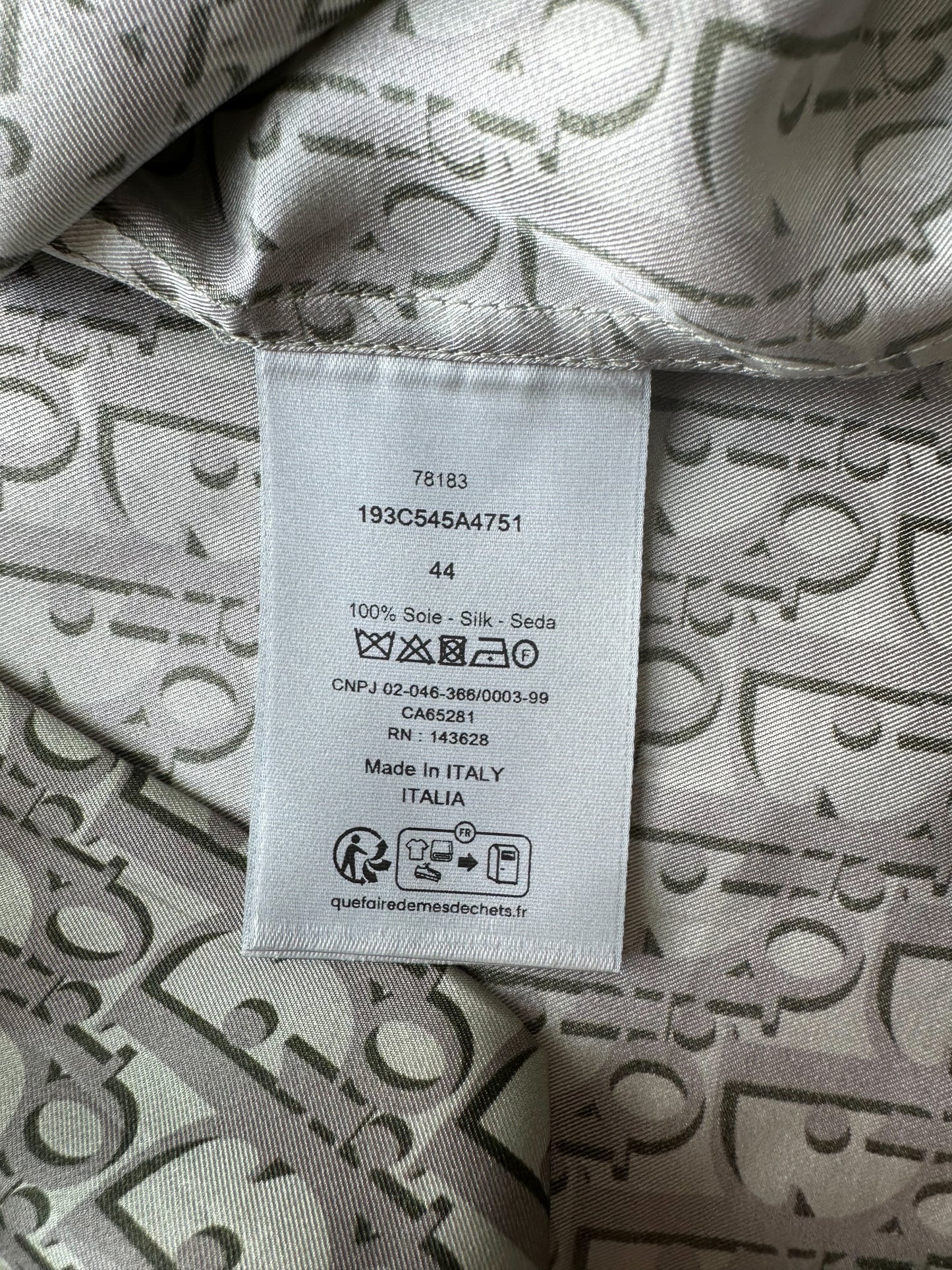 Dior Grey Oblique Silk Button Up Shirt
