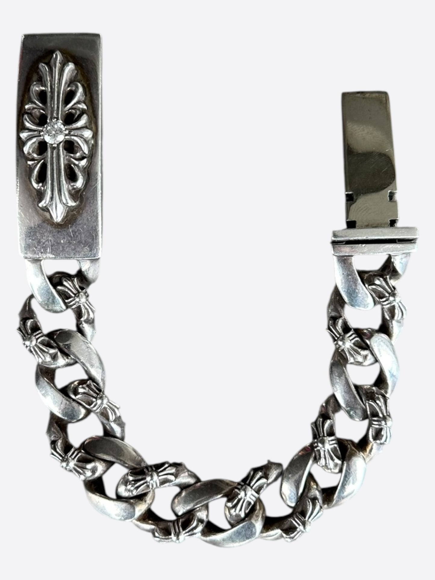 Chrome Hearts Silver & Diamond Fancy Cuban Bracelet