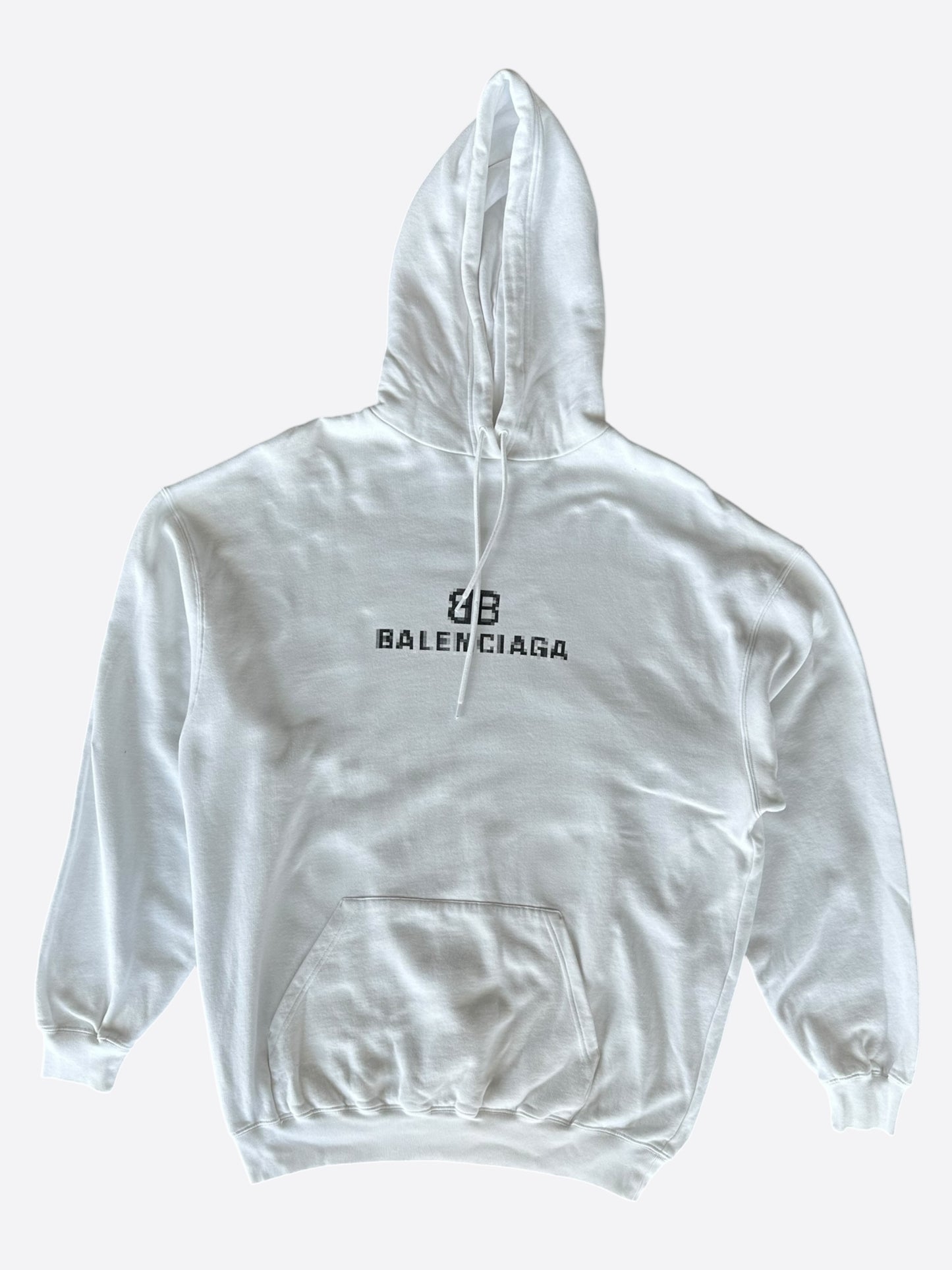 Balenciaga White & Black Pixel Logo Hoodie