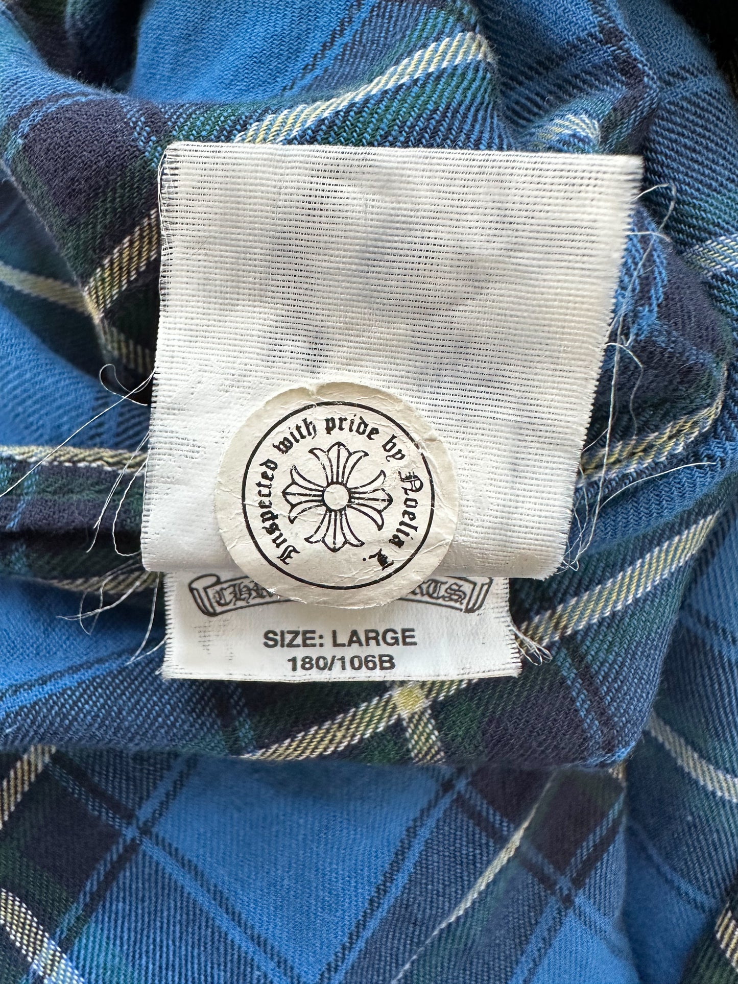 Chrome Hearts Blue Cross Patch Plaid Button Up Shirt