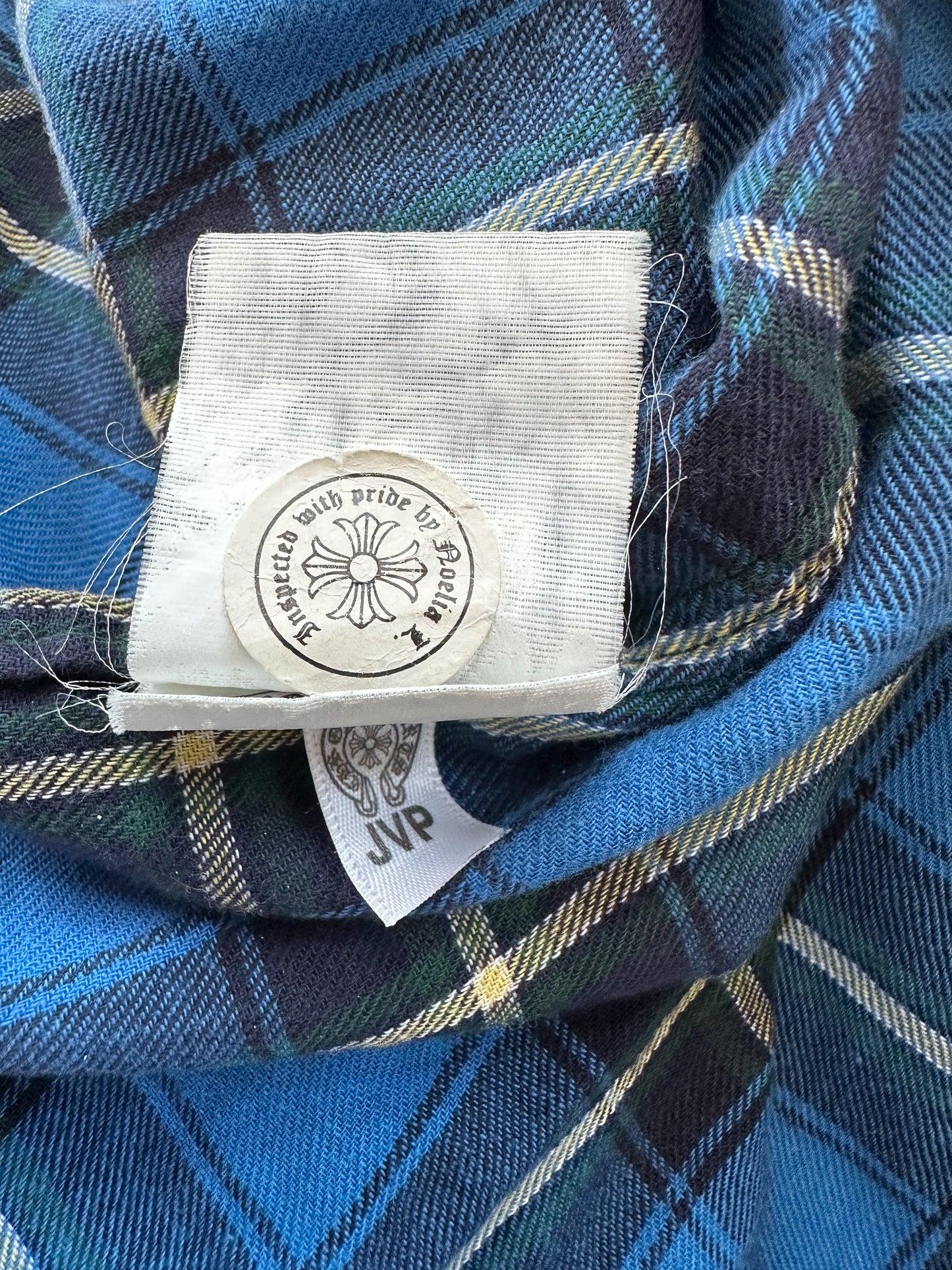 Chrome Hearts Blue Cross Patch Plaid Button Up Shirt