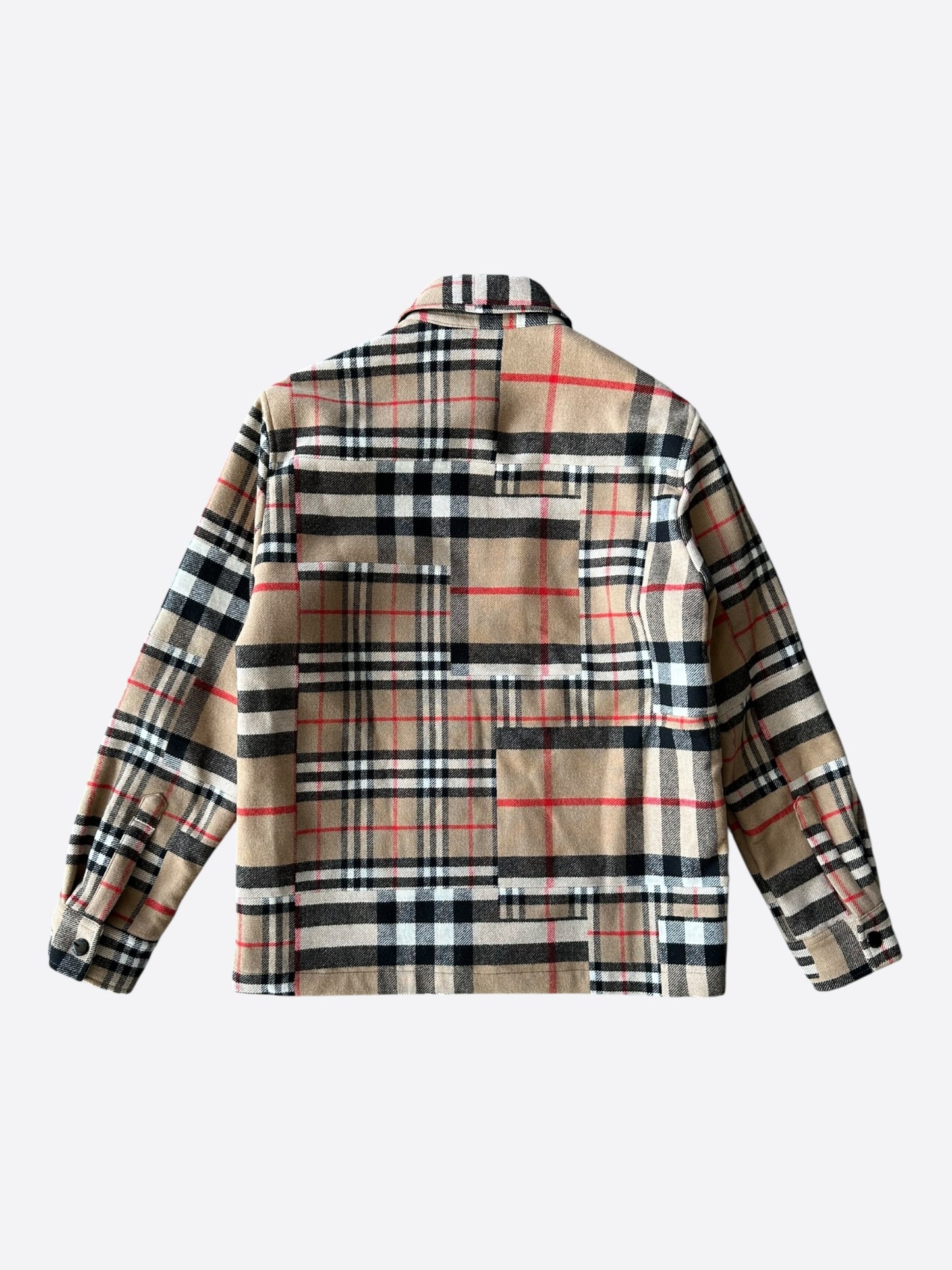 Burberry Tan Patchwork Check Wool Overshirt