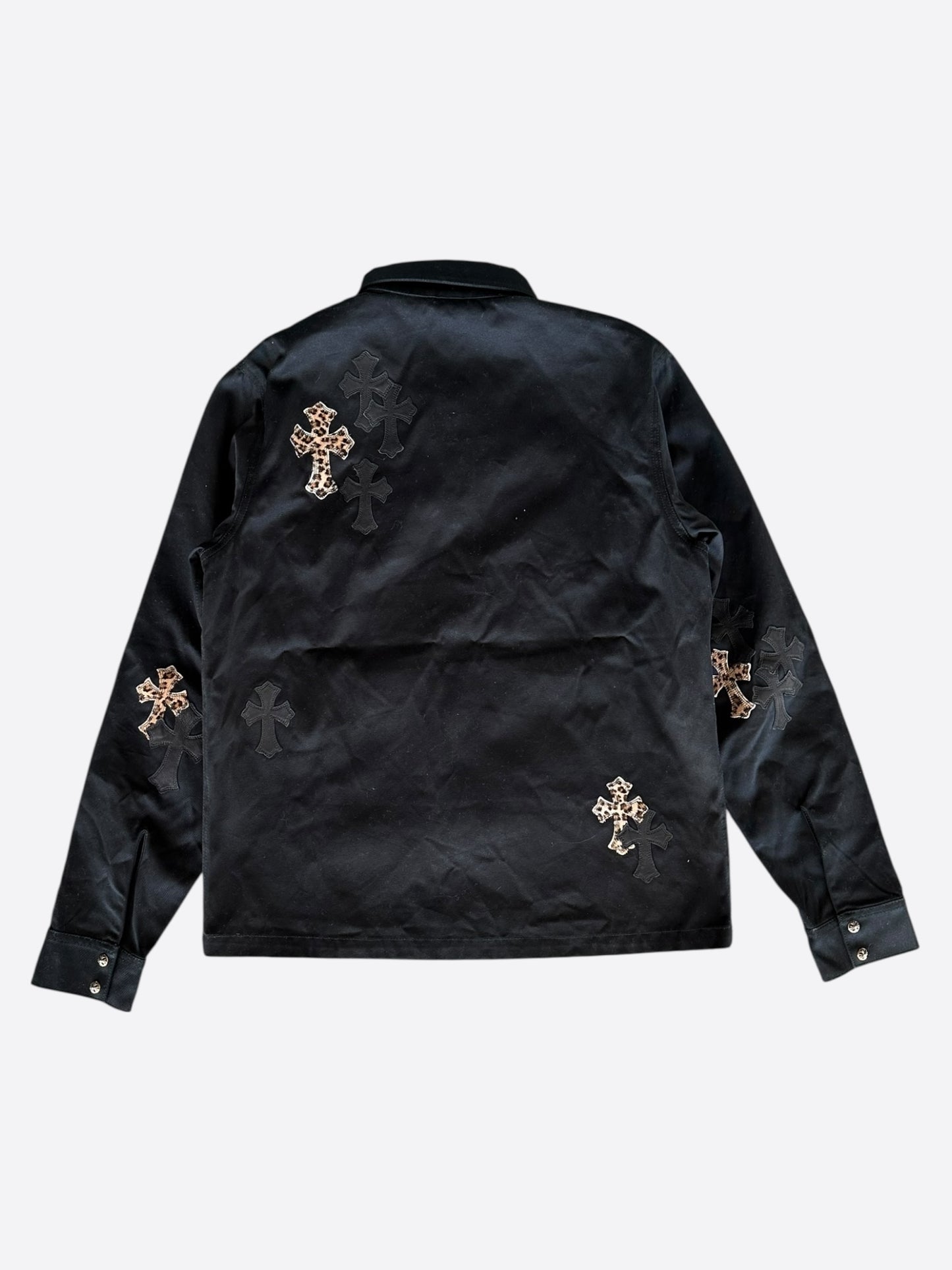 Chrome Hearts Black & Cheetah Cross Patch Work Dog Jacket