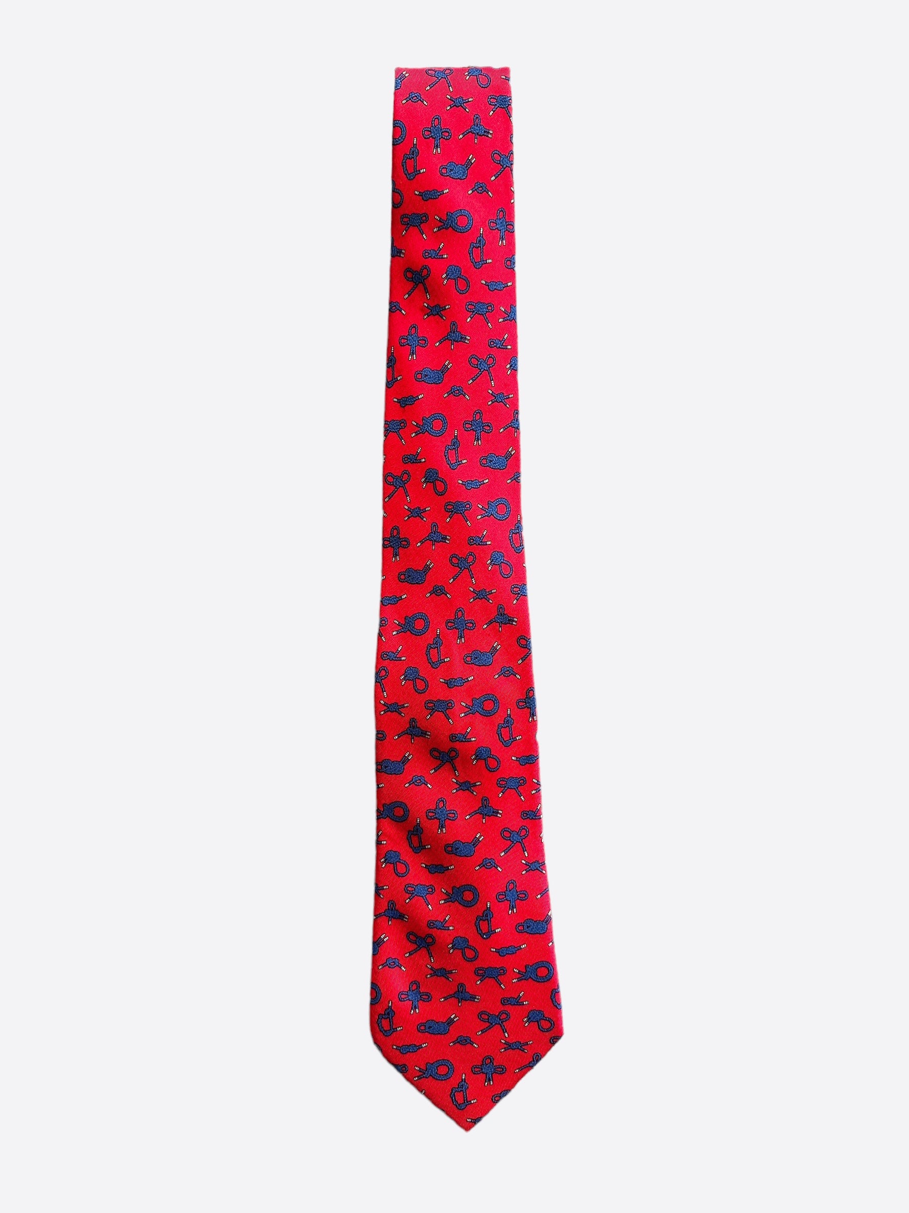 HERMES Red outlet Navy Mens Silk Tie