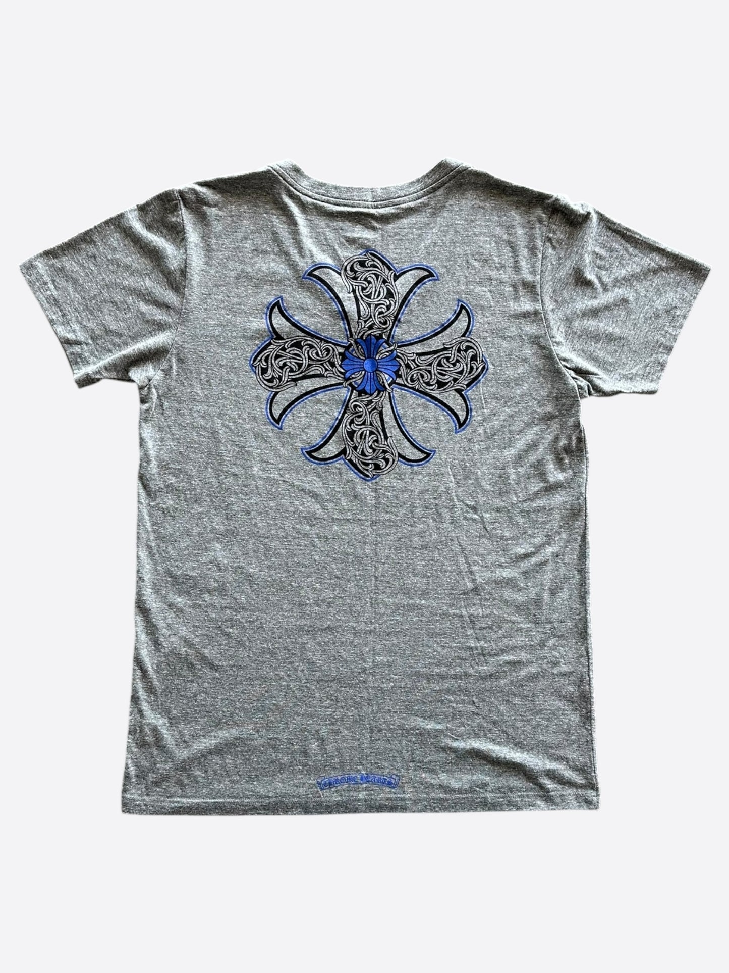 Chrome Hearts Grey & Blue Cross Logo Women's T-Shirt