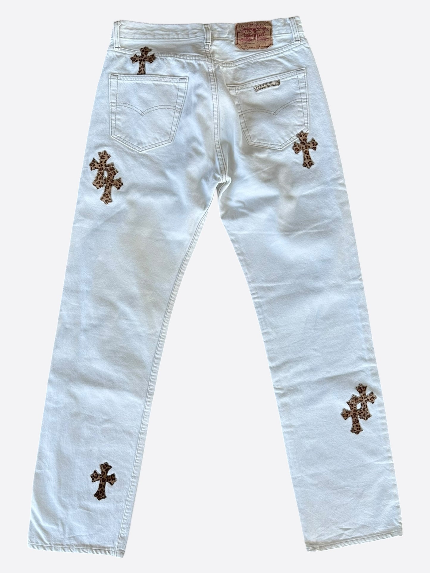Chrome Hearts Levis White & Cheetah Cross Patch Jeans