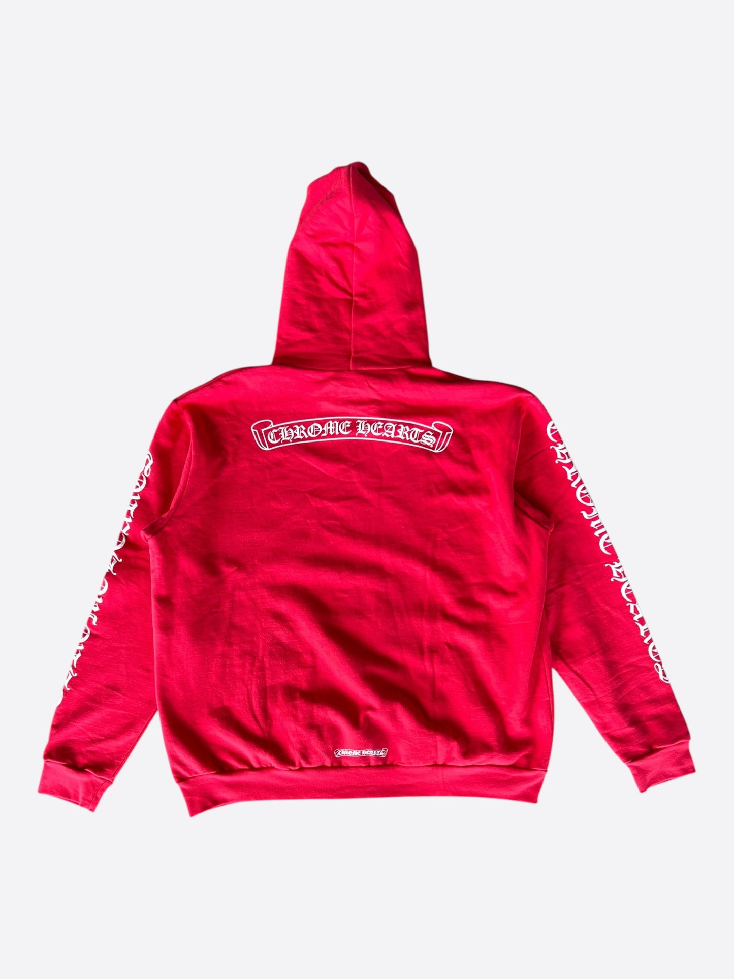 Chrome Hearts Red & White Scroll Logo Hoodie