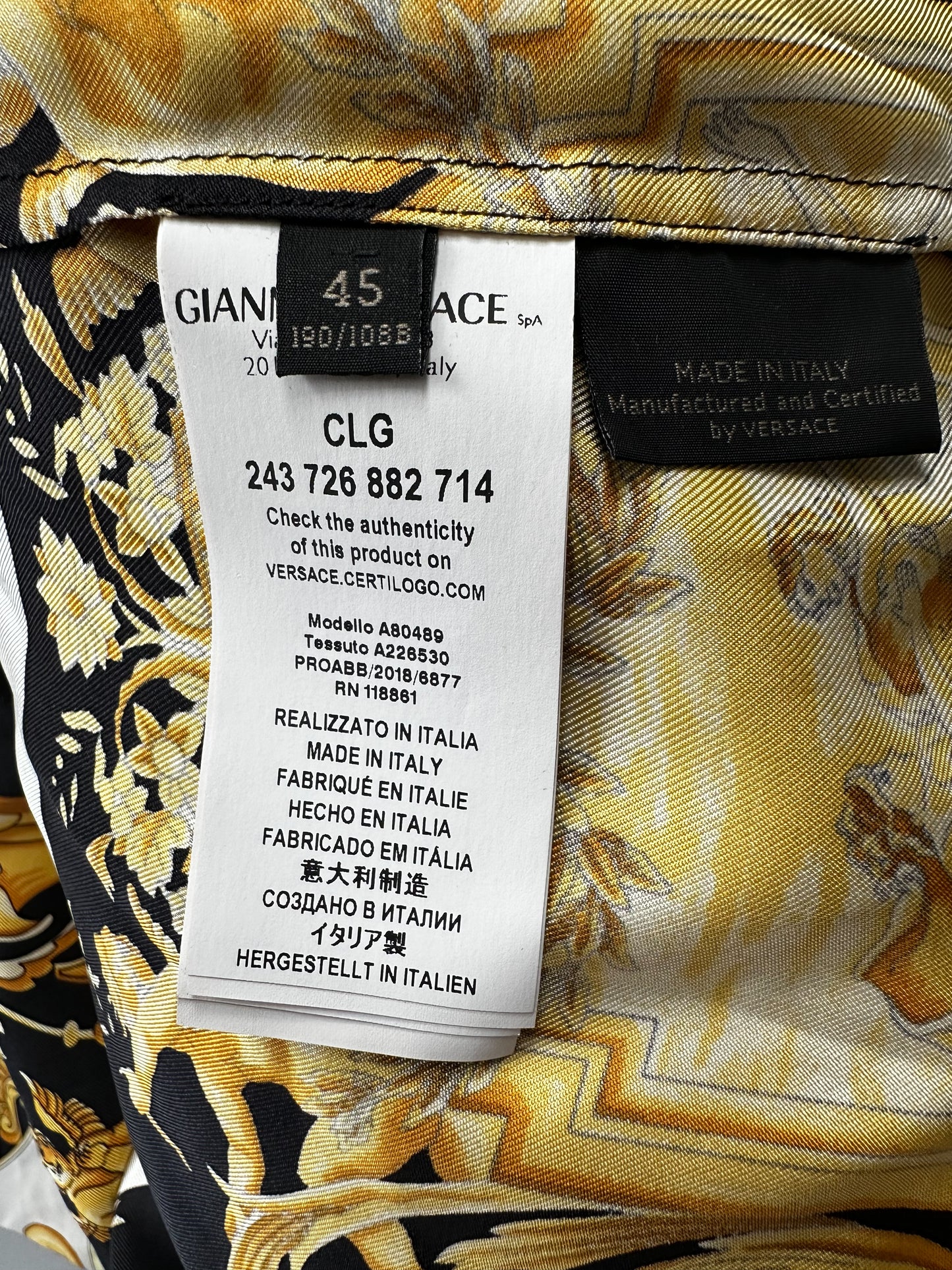 Versace Black & Gold Baroque Silk Button Up Shirt