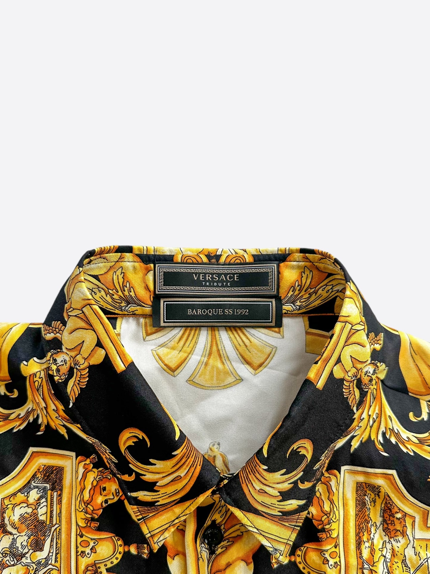 Versace Black & Gold Baroque Silk Button Up Shirt