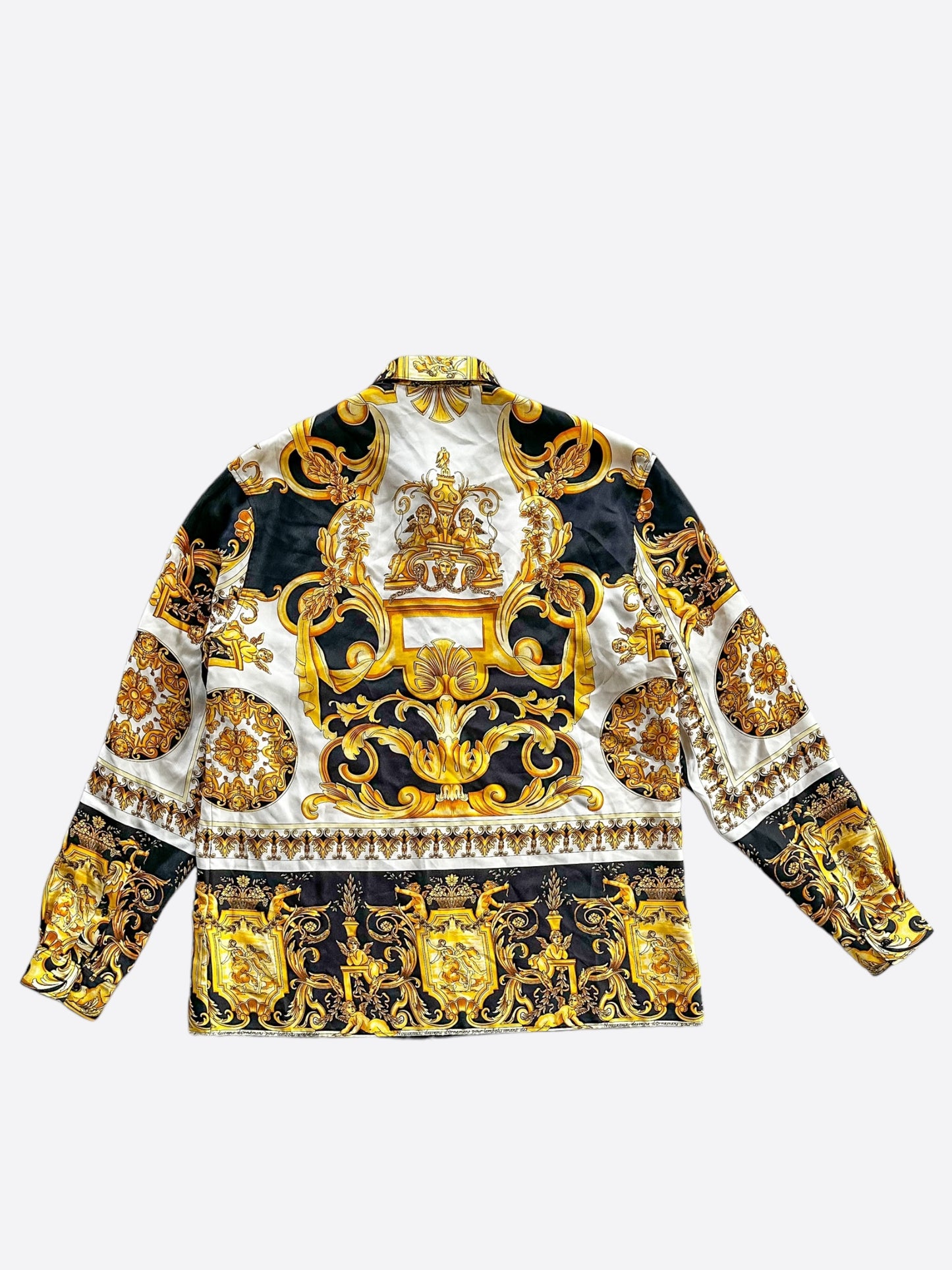 Versace Black & Gold Baroque Silk Button Up Shirt