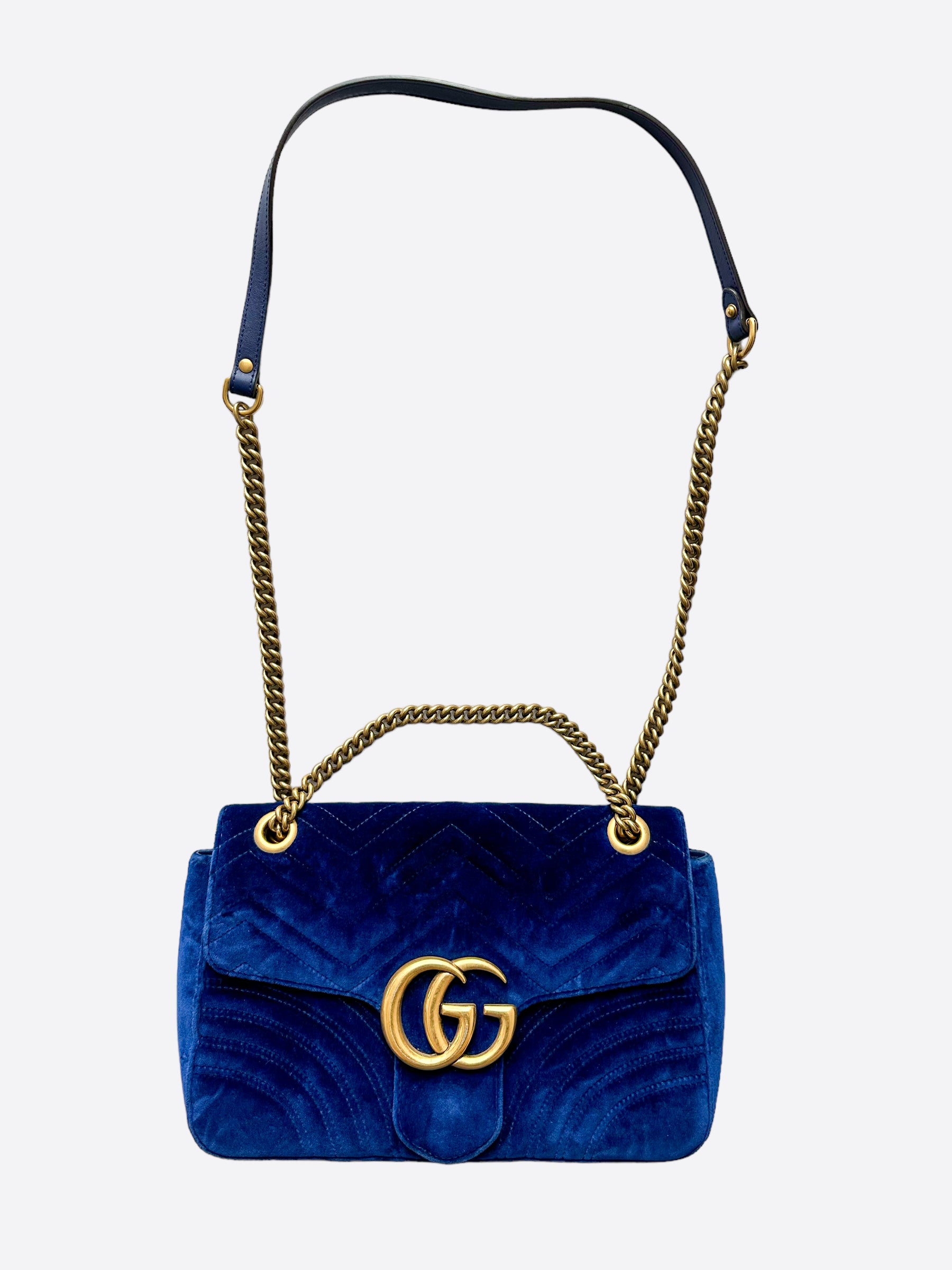 Gucci GG Marmont Cobalt Blue Velvet Shoulder Bag Savonches Gucci GG Marmont Cobalt Blue Velvet Shoulder Bag Savonches