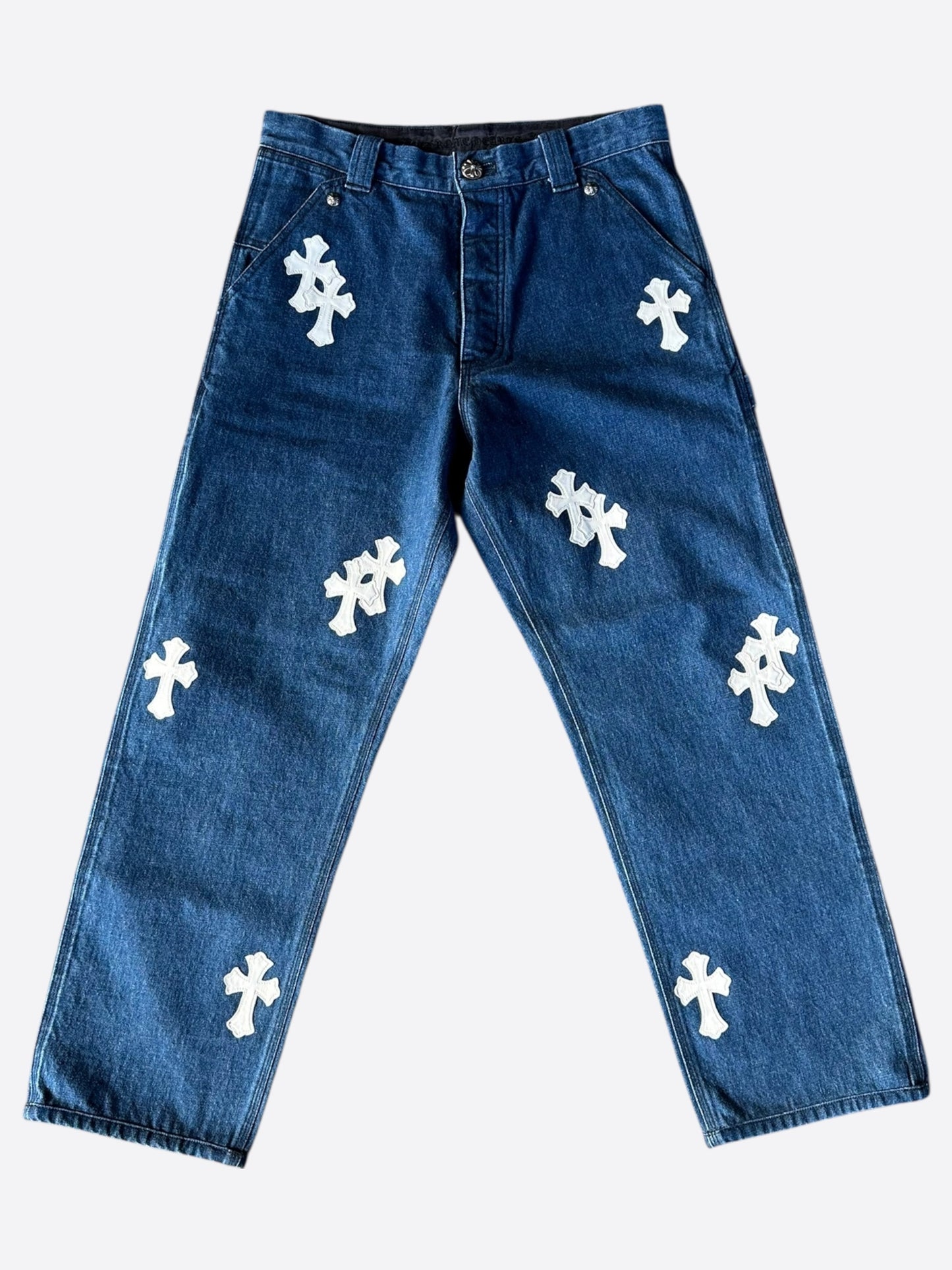 Chrome Hearts Blue & White Cross Patch Carpenter Jeans