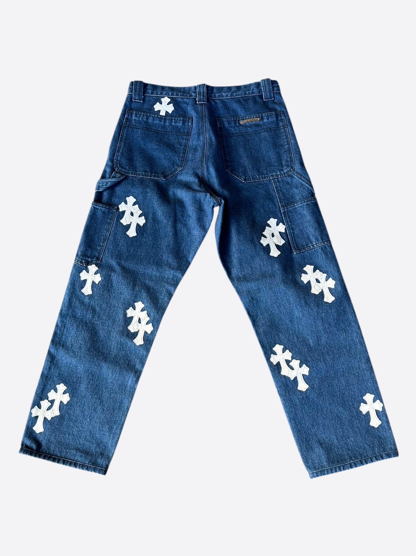 Chrome Hearts Blue & White Cross Patch Carpenter Jeans