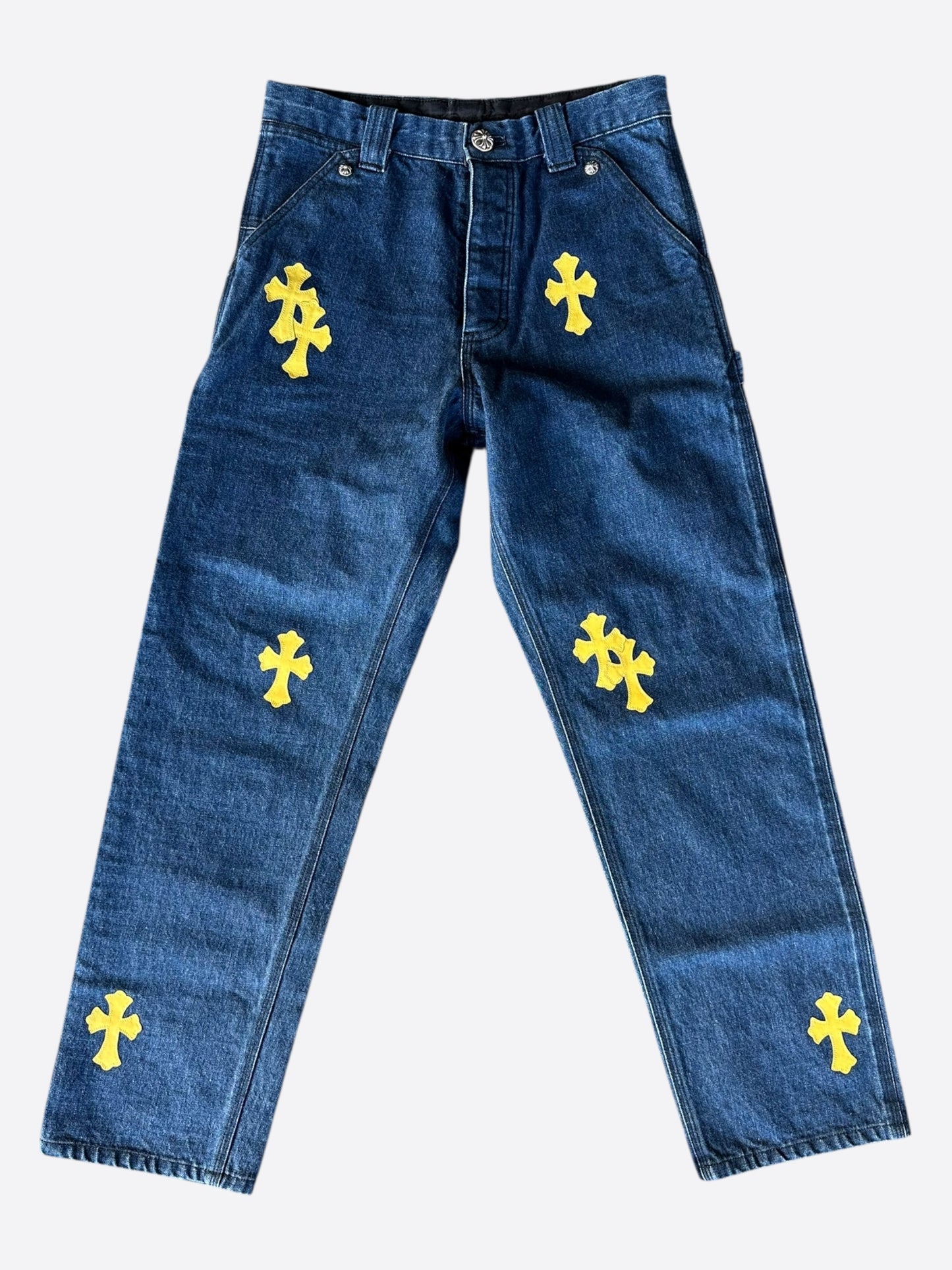 Chrome Hearts Blue & Yellow Cross Patch Carpenter Jeans