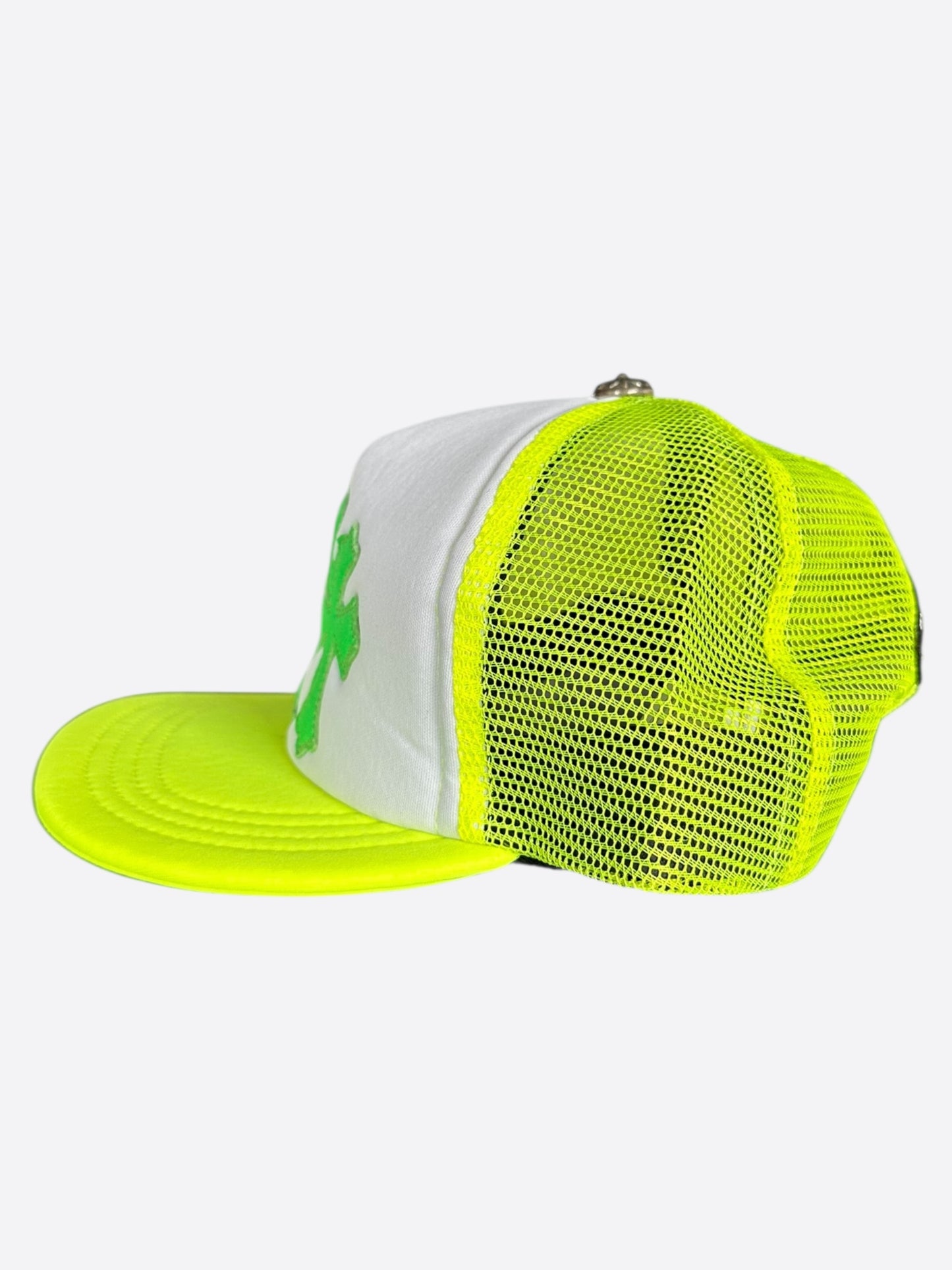 Chrome Hearts Neon Yellow Cemetery Cross Patch Trucker Hat