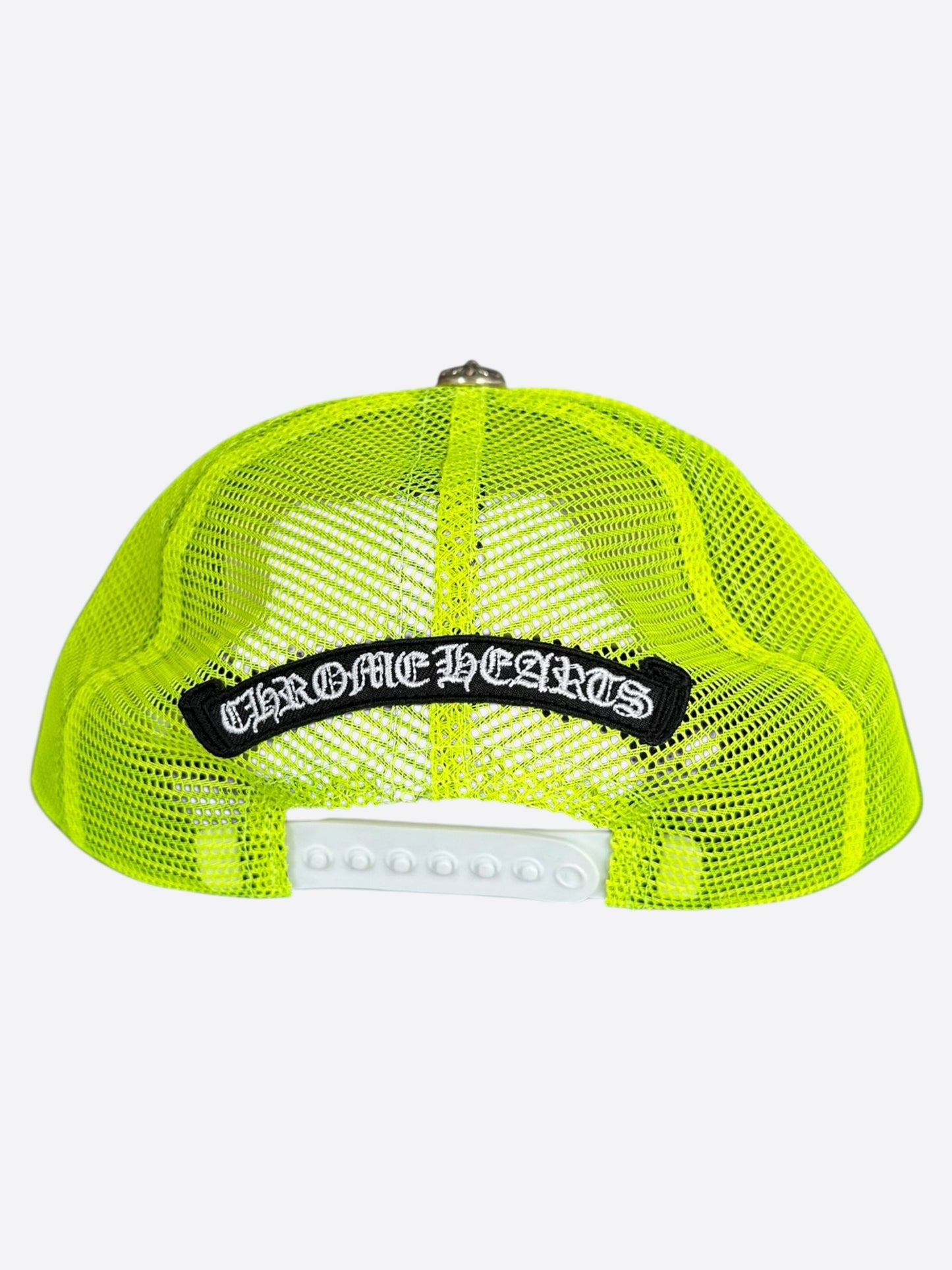 Chrome Hearts Neon Yellow Cemetery Cross Patch Trucker Hat