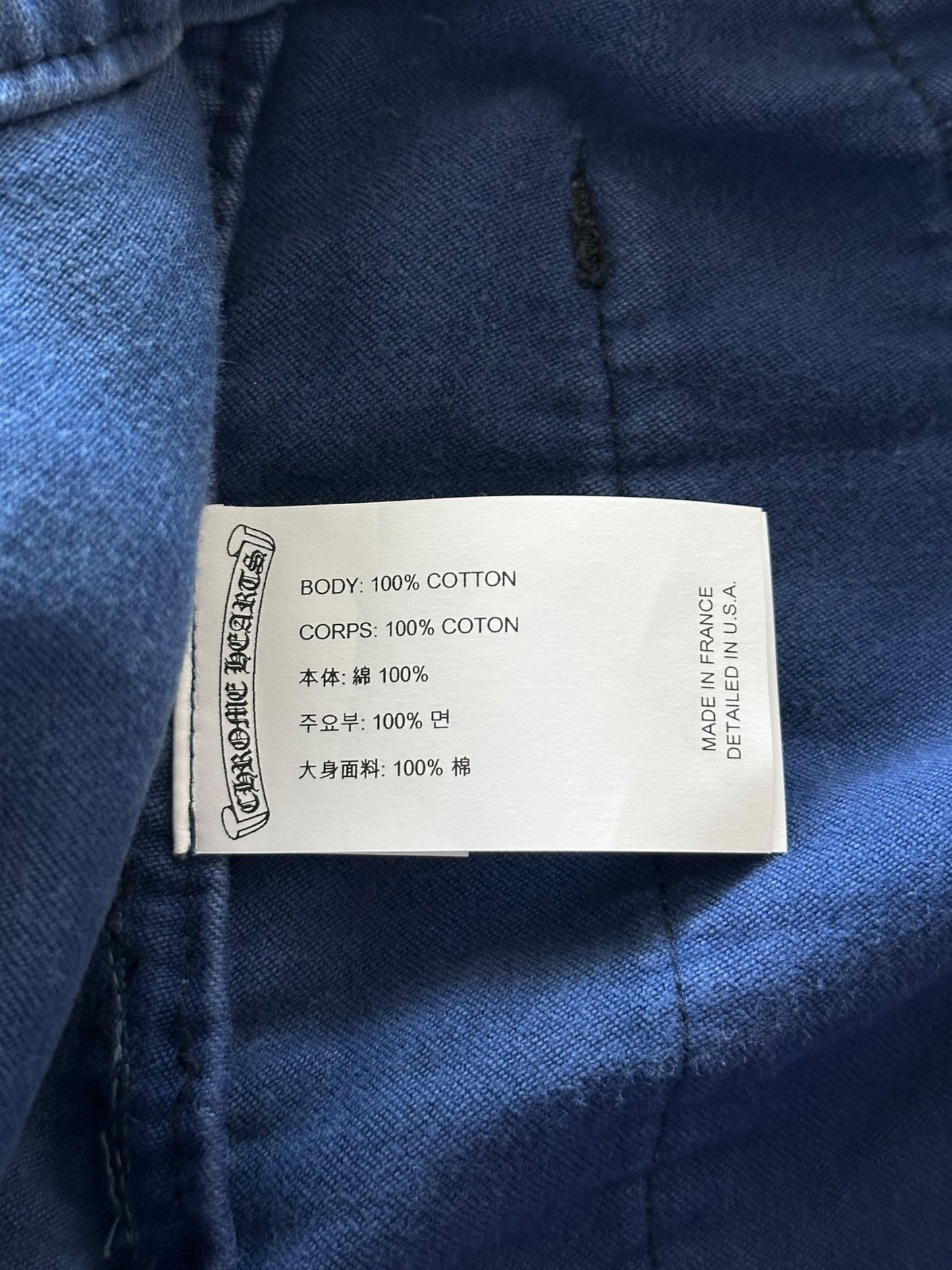 Chrome Hearts Blue Cross Patch Vintage French Work Pants