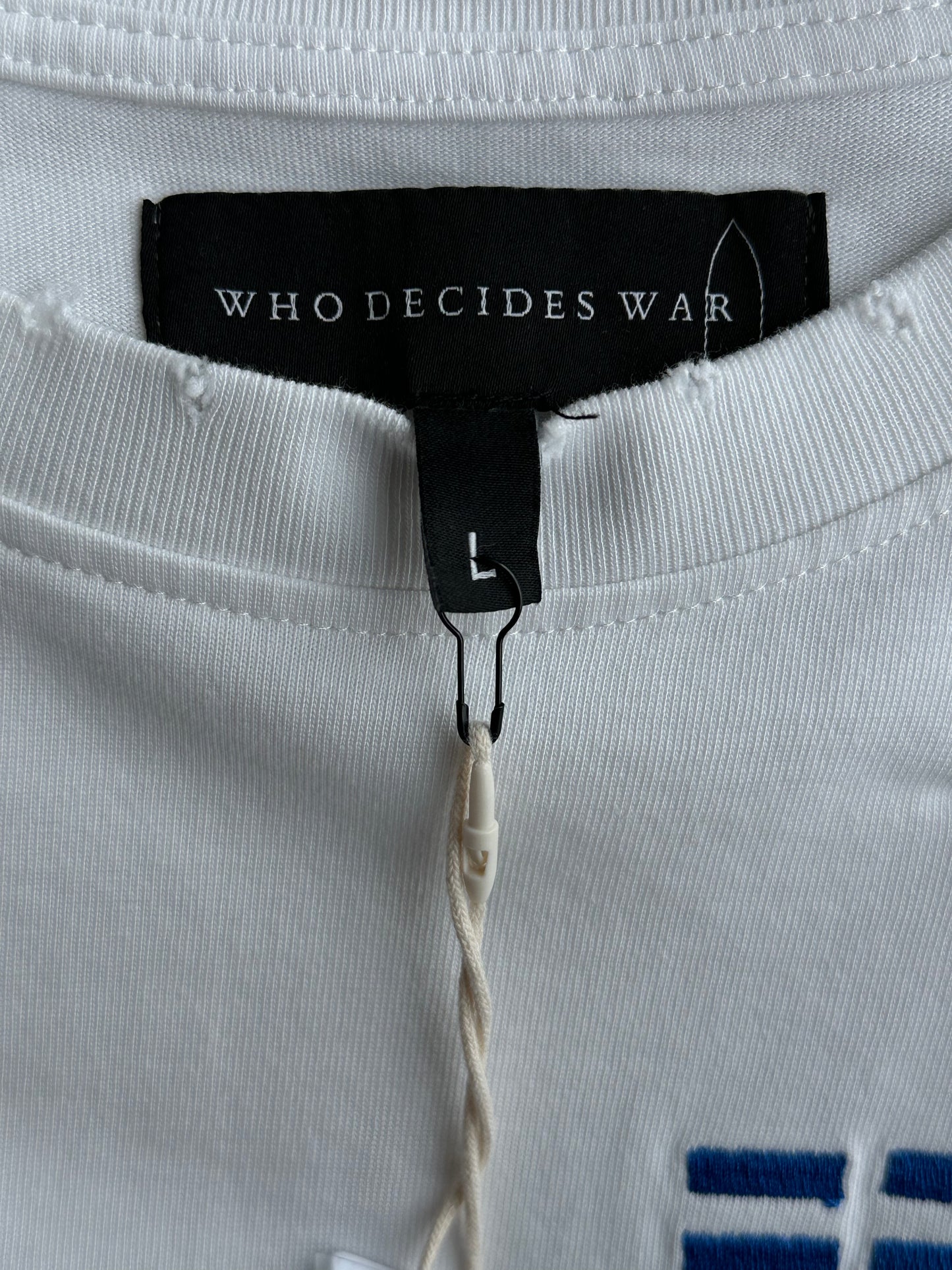 Who Decides War White & Blue Link Logo T-Shirt