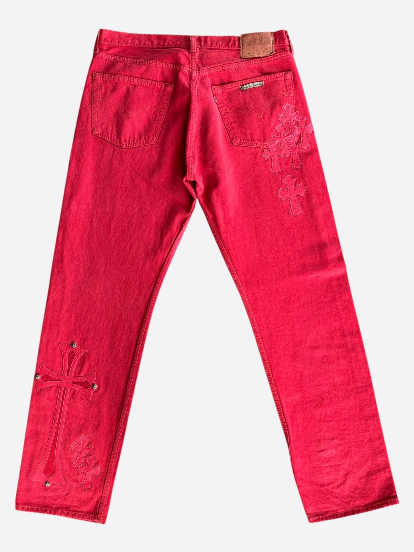 Chrome Hearts Red Large Cross Patch Jeans