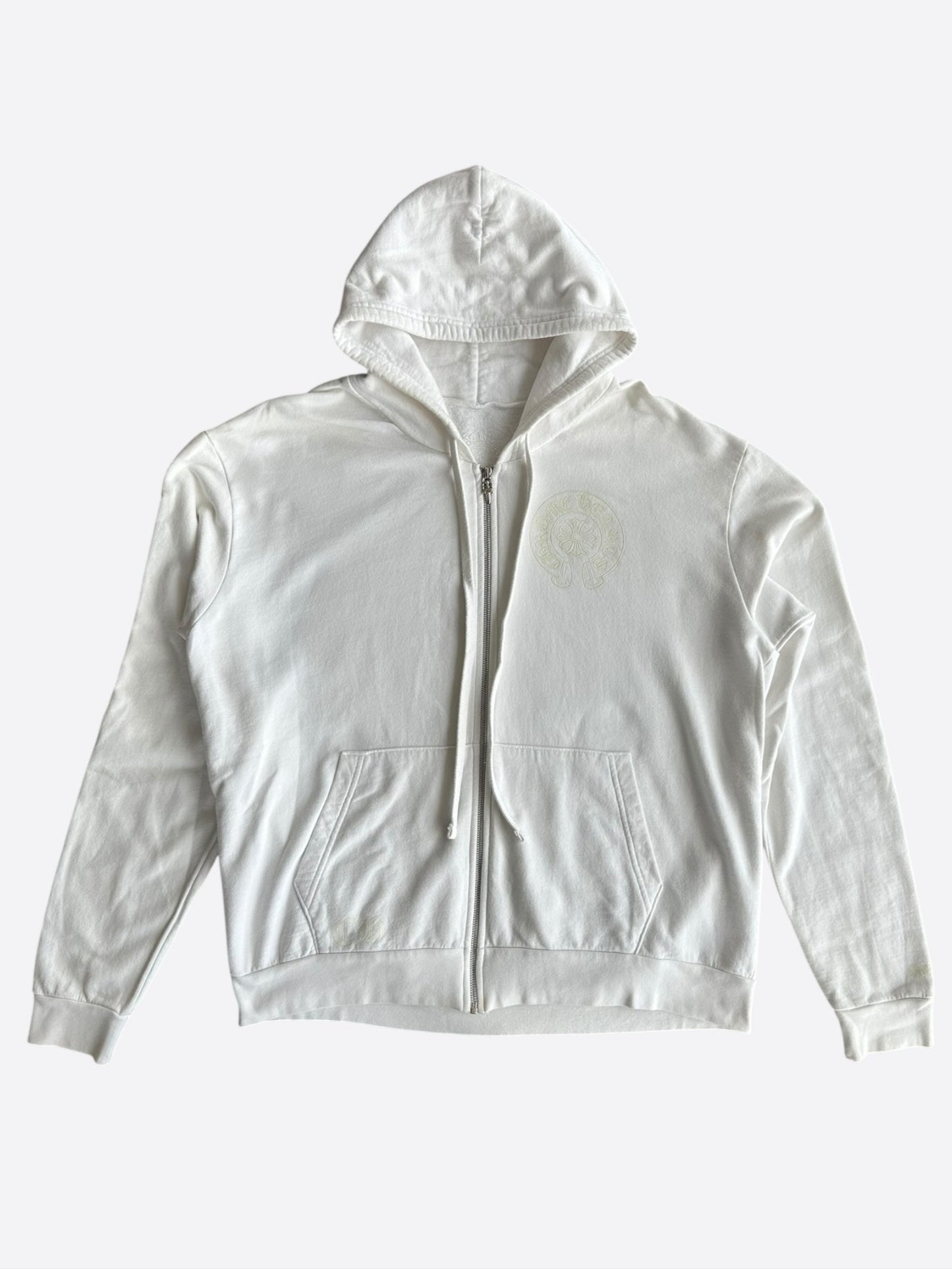 Chrome Hearts White Glow In The Dark Horseshoe Logo Zip Up Hoodie