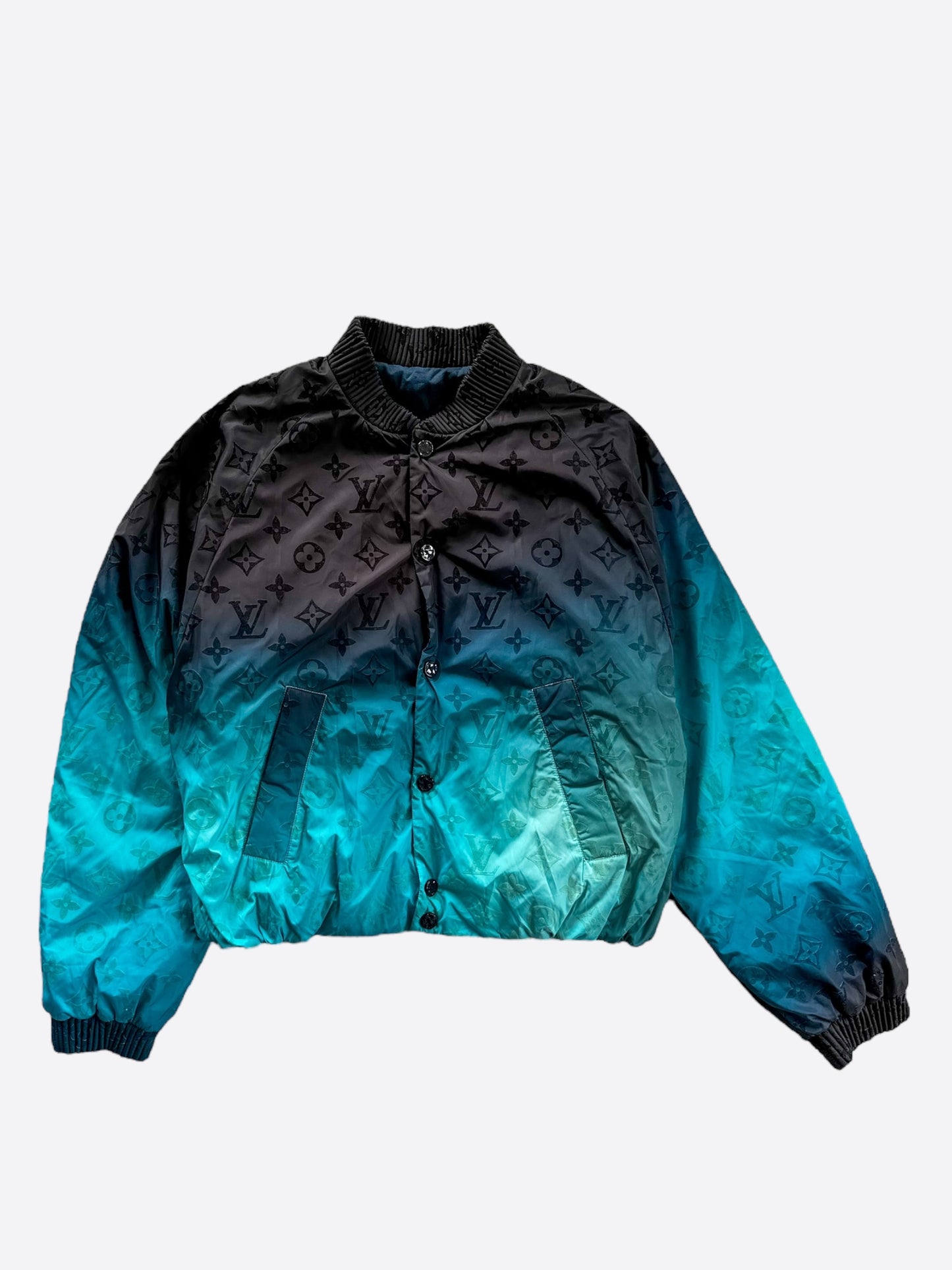 Louis Vuitton Black & Blue Monogram Nylon Bomber Jacket