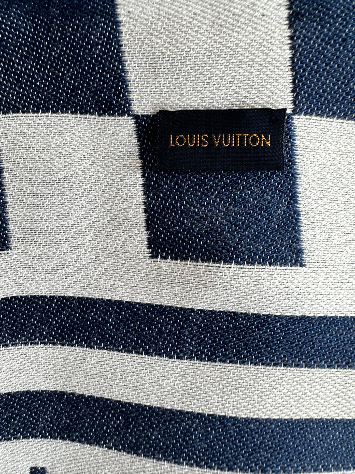 Louis Vuitton Blue & White Striped Logo Beach Blanket
