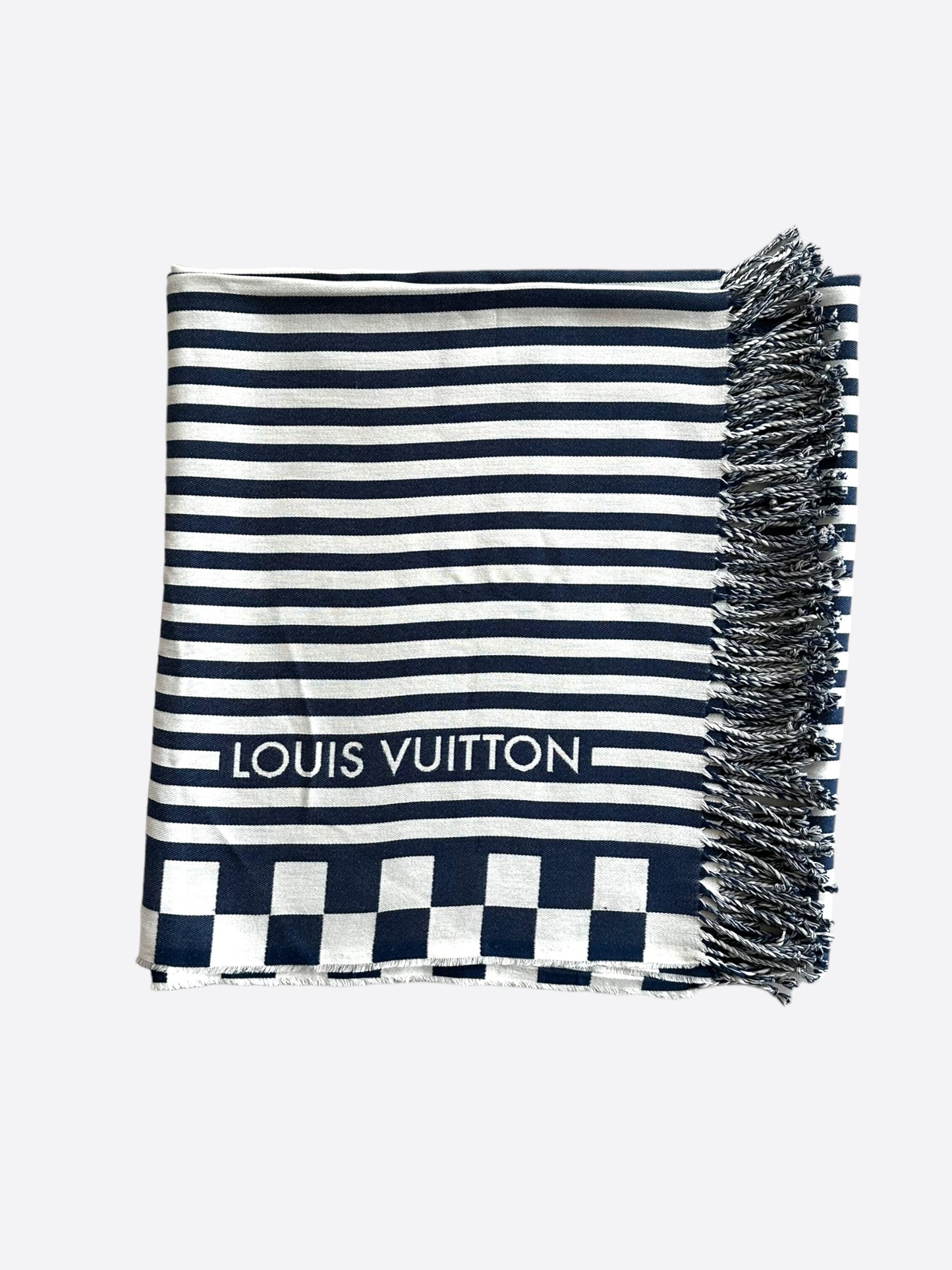 Louis Vuitton Blue & White Striped Logo Beach Blanket