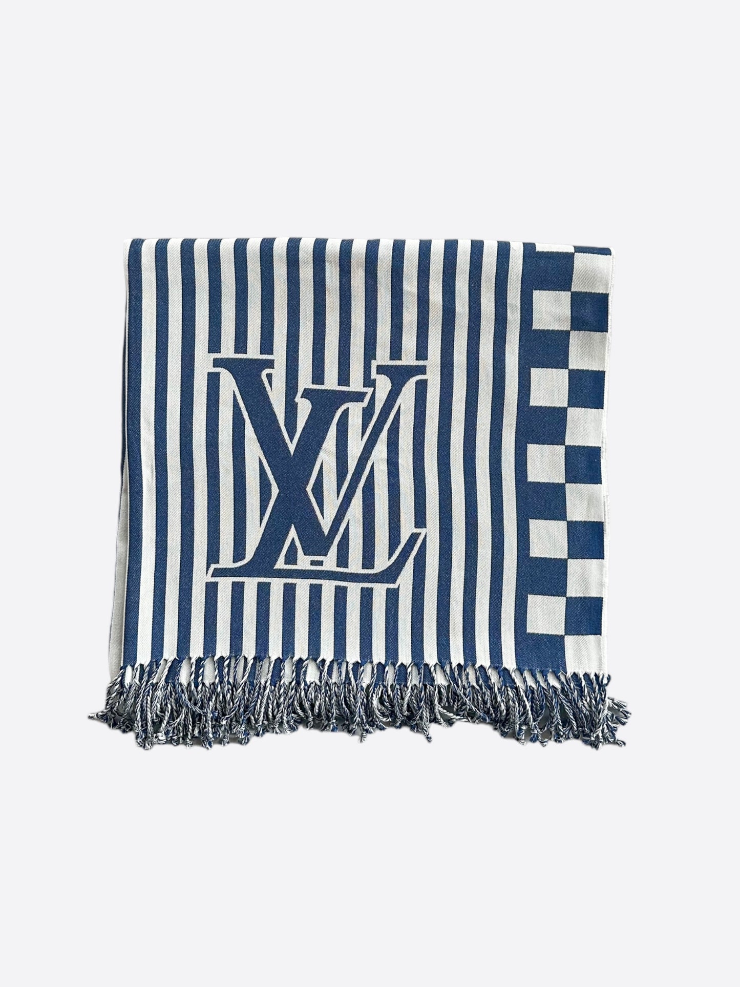 Louis Vuitton Blue & White Striped Logo Beach Blanket