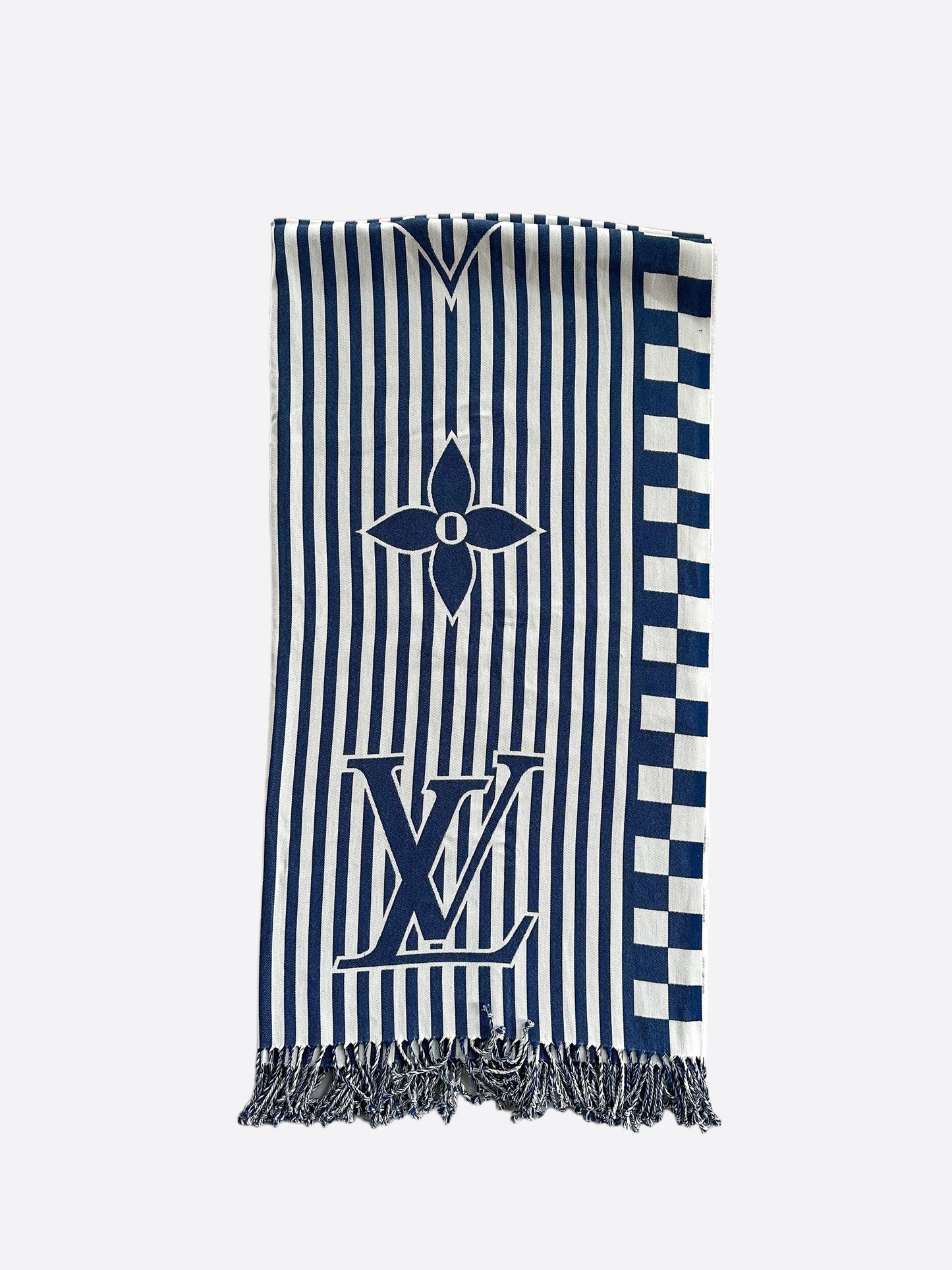 Louis Vuitton Blue & White Striped Logo Beach Blanket