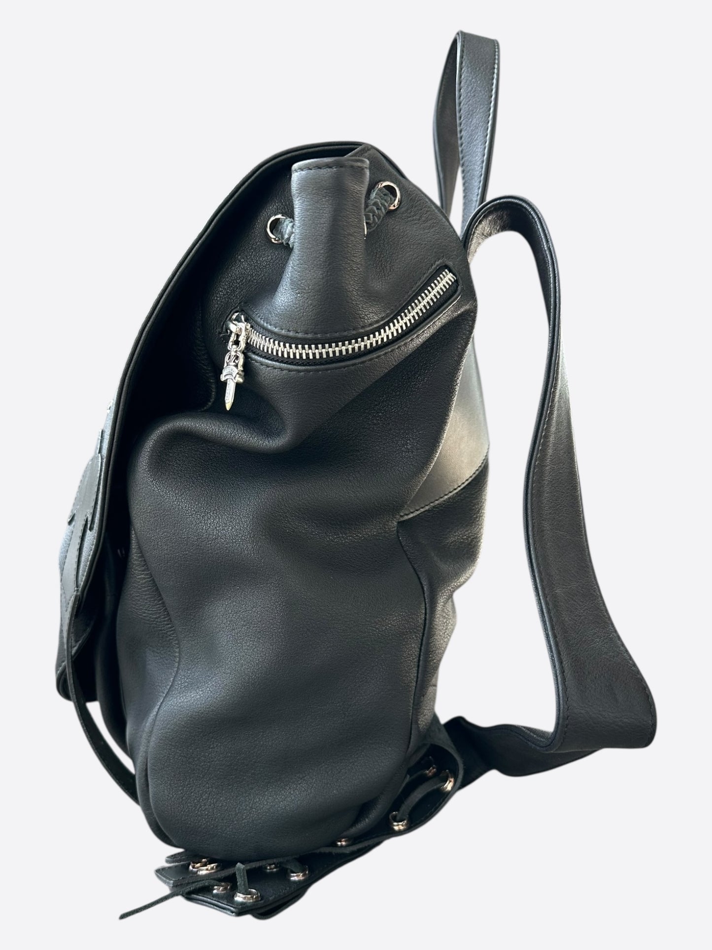 Chrome Hearts Black Fleur Leather Gunslinger Backpack