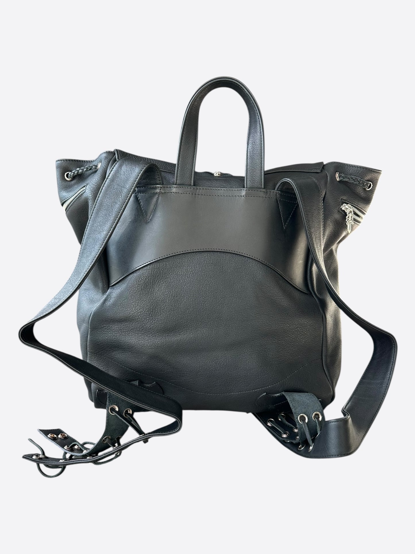 Chrome Hearts Black Fleur Leather Gunslinger Backpack